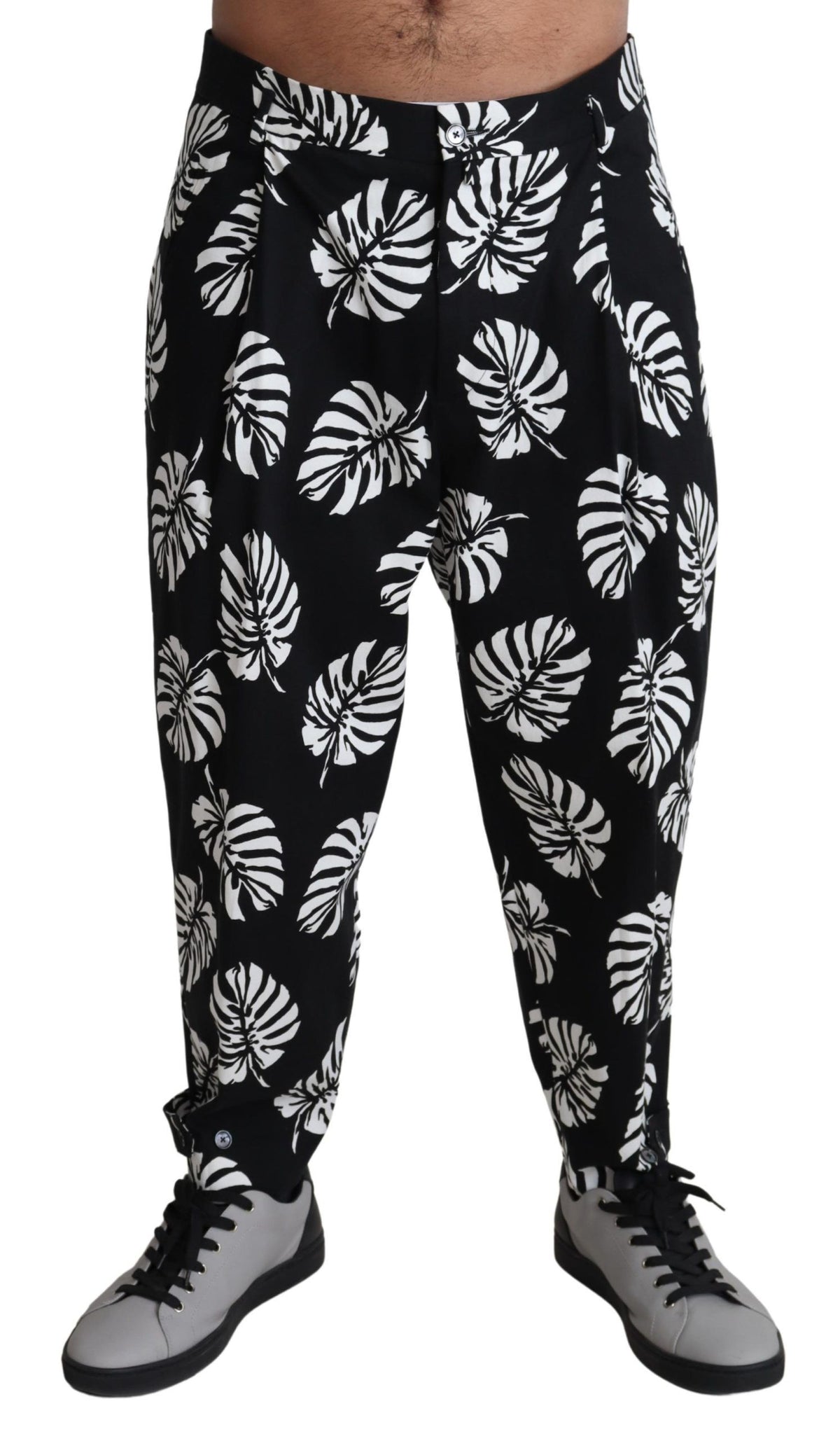 New Dolce & Gabbana Black Leaf Cotton Stretch Trouser Pants Pants
