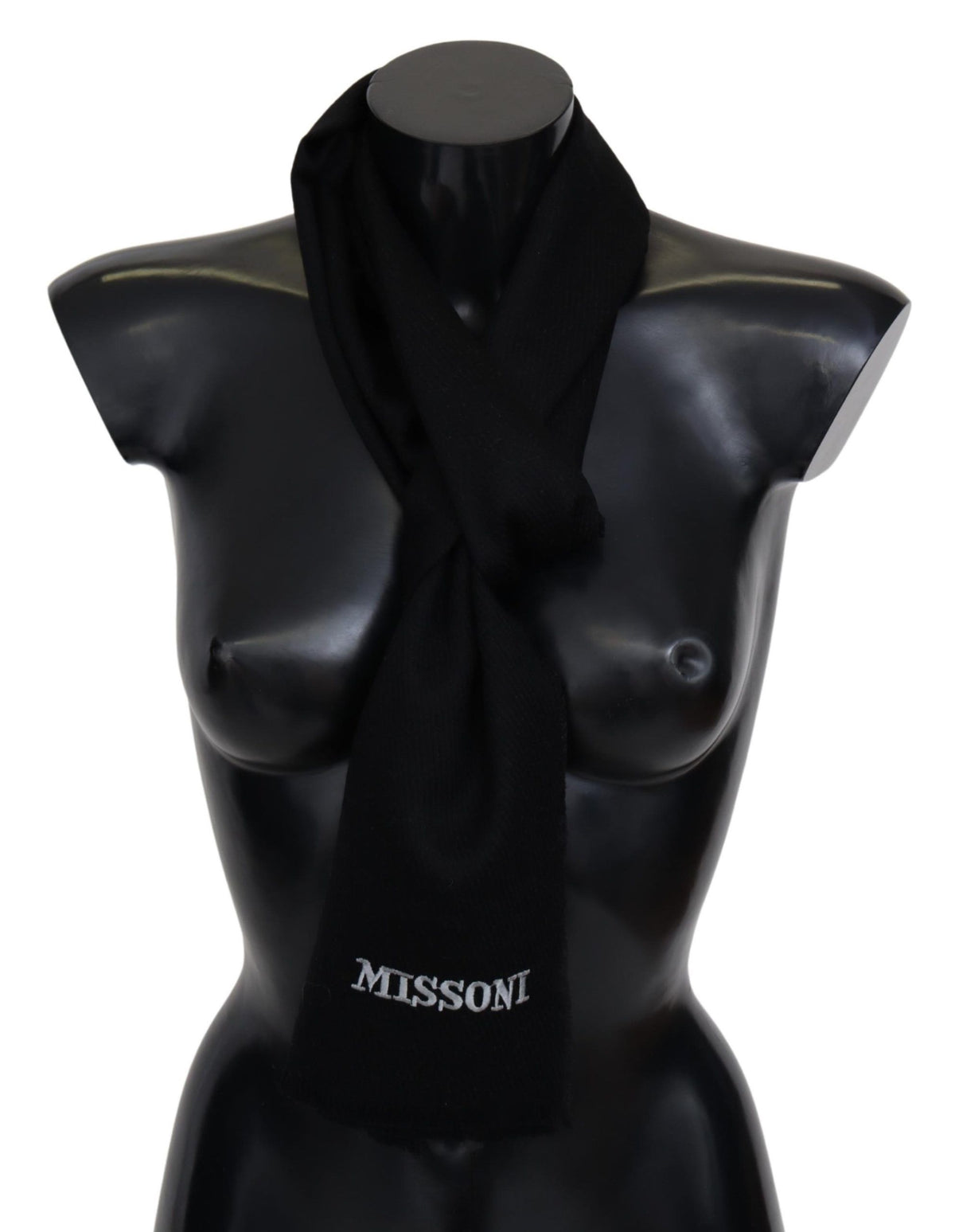 New Missoni Black 100% Wool Unisex Neck Wrap Fringes Logo Scarf