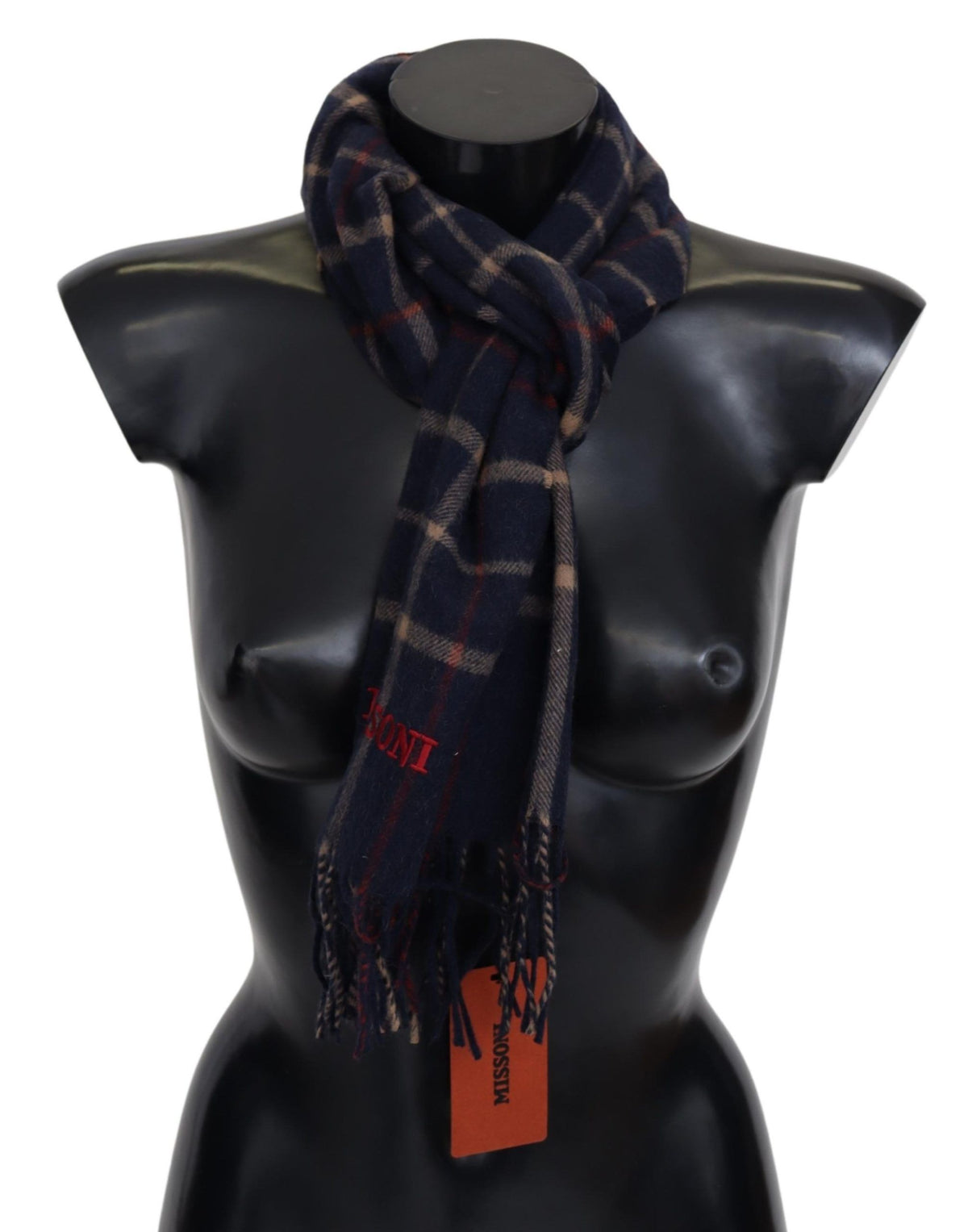 New Missoni Black Checkered Unisex Neck Wrap Fringes Scarf