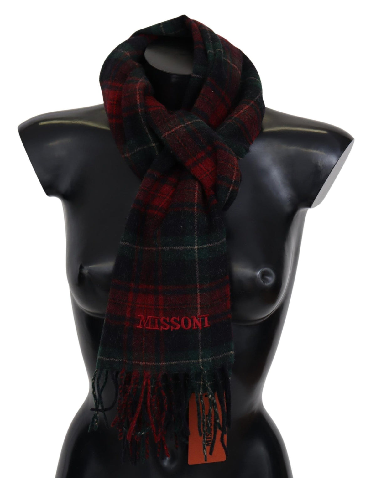 New Missoni Black Red Check Wool Unisex Neck Wrap Fringes Scarf