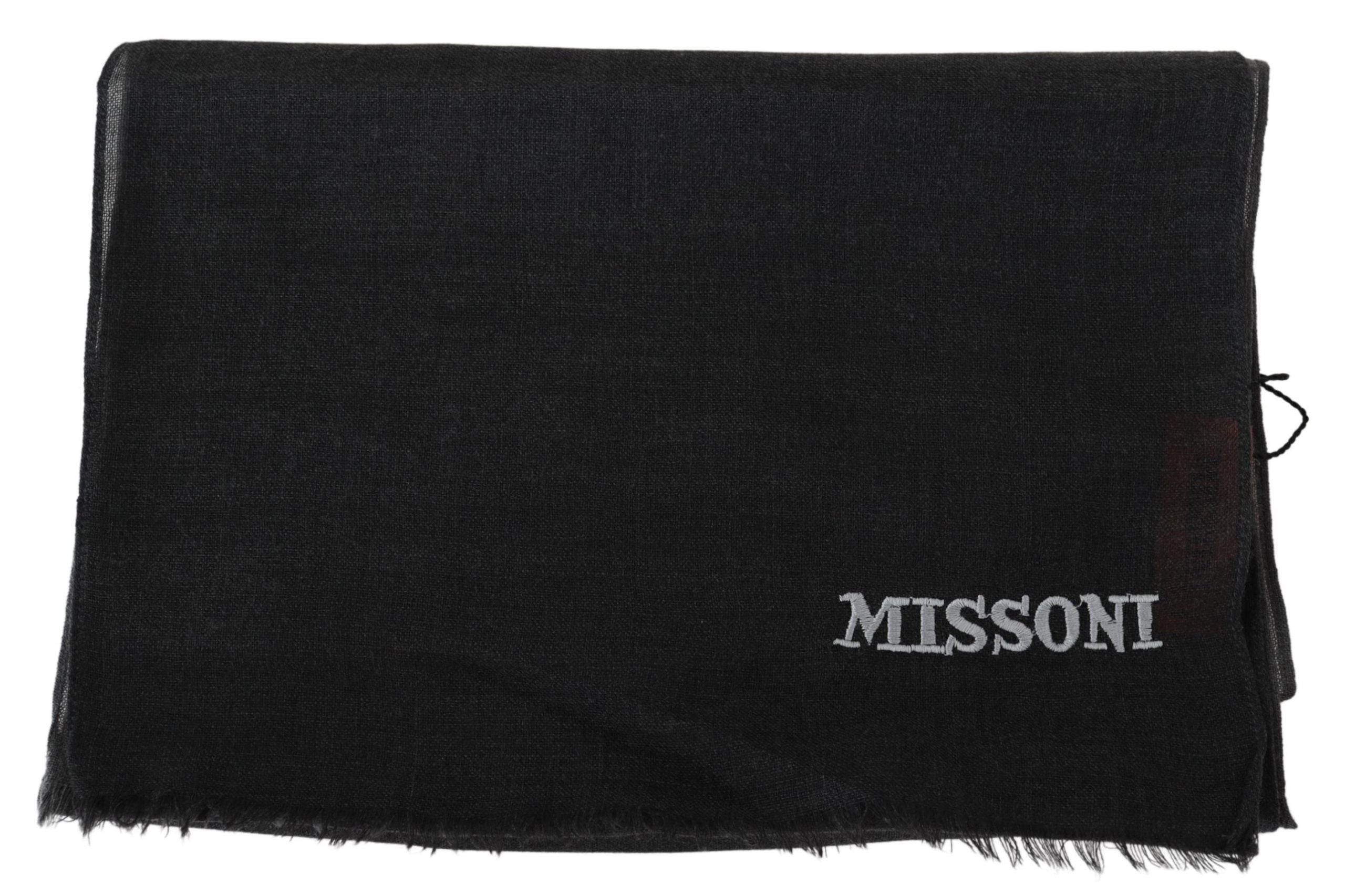 New Missoni Black 100% Wool Unisex Neck Wrap Scarf
