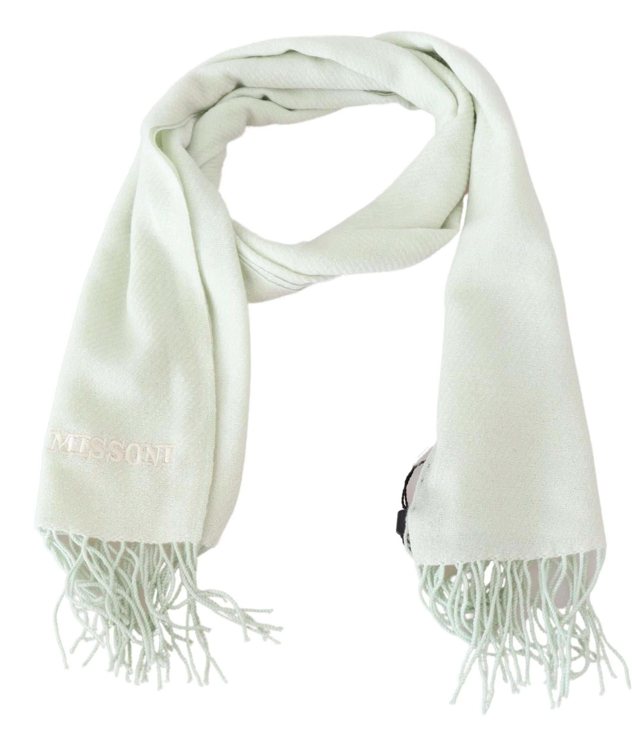 New Missoni Light Green Pattern Cashmere Unisex Wrap Fringes Scarf