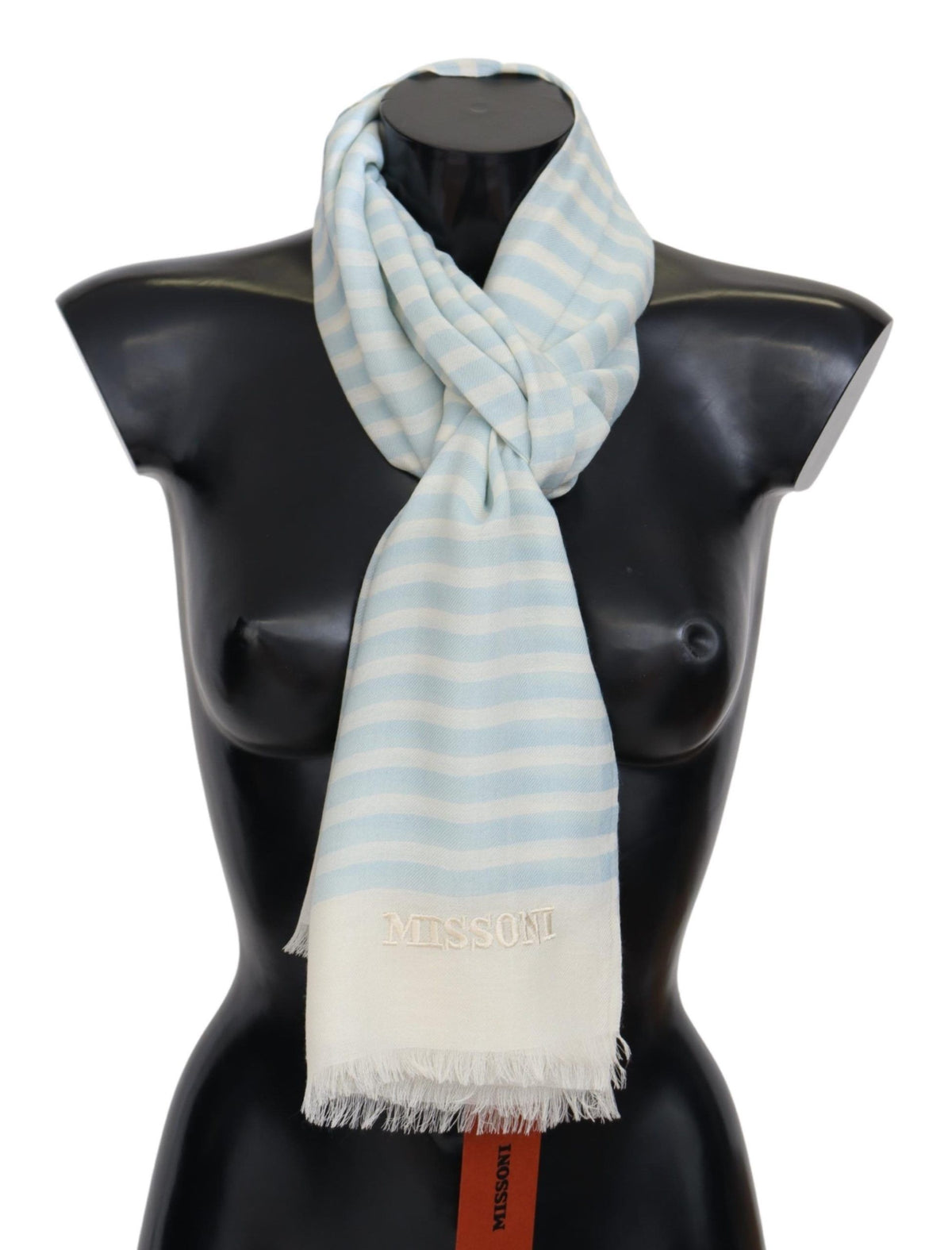 New Missoni Blue White Lined Cashmere Unisex Wrap Scarf