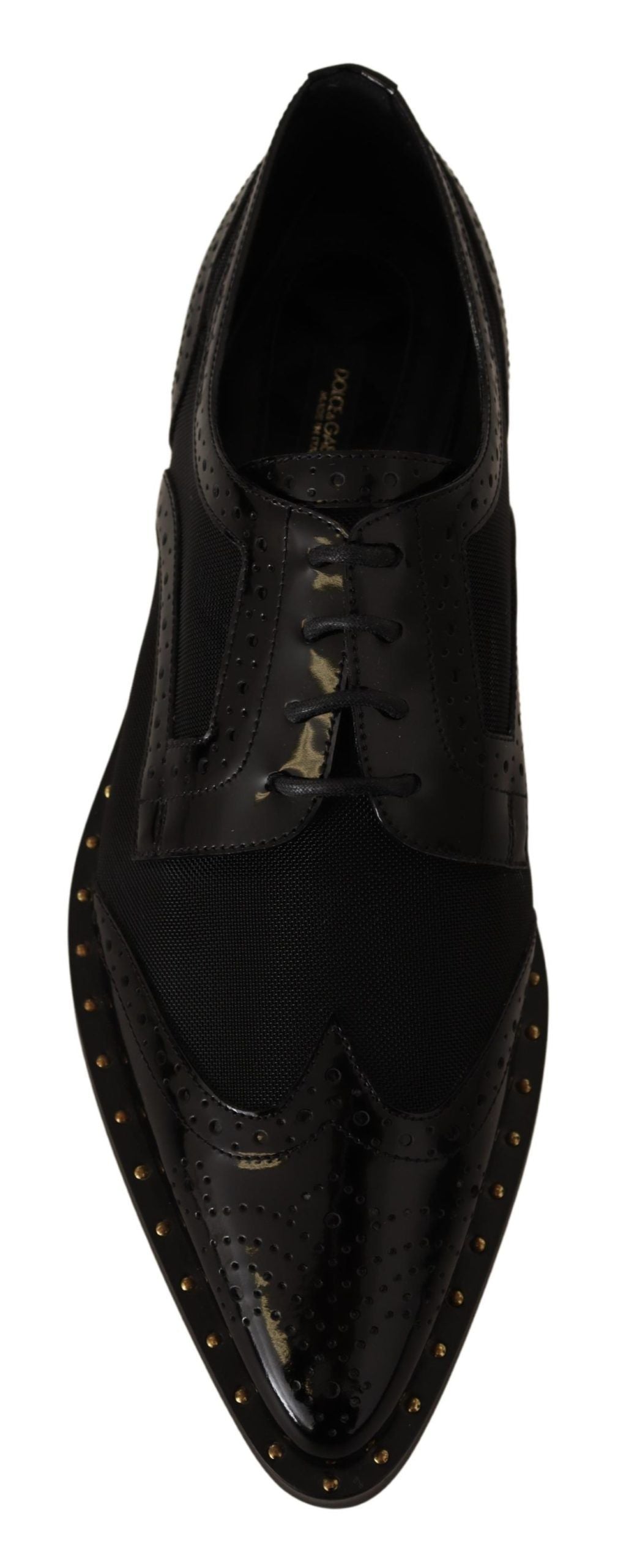 New Dolce & Gabbana Black Leather Broques Sheer Wingtip Shoes