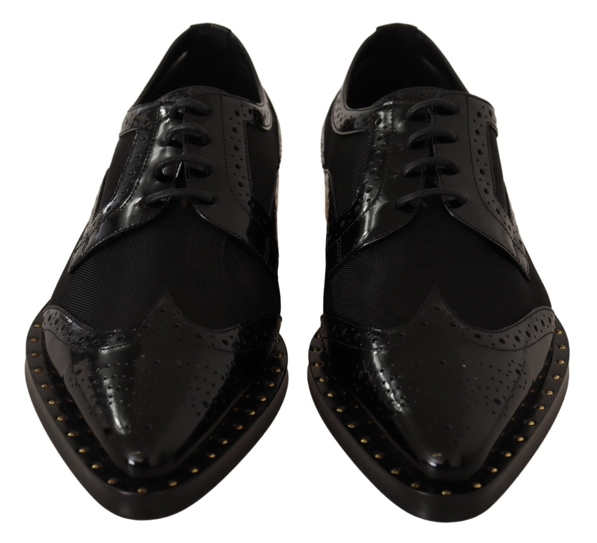 New Dolce & Gabbana Black Leather Broques Sheer Wingtip Shoes