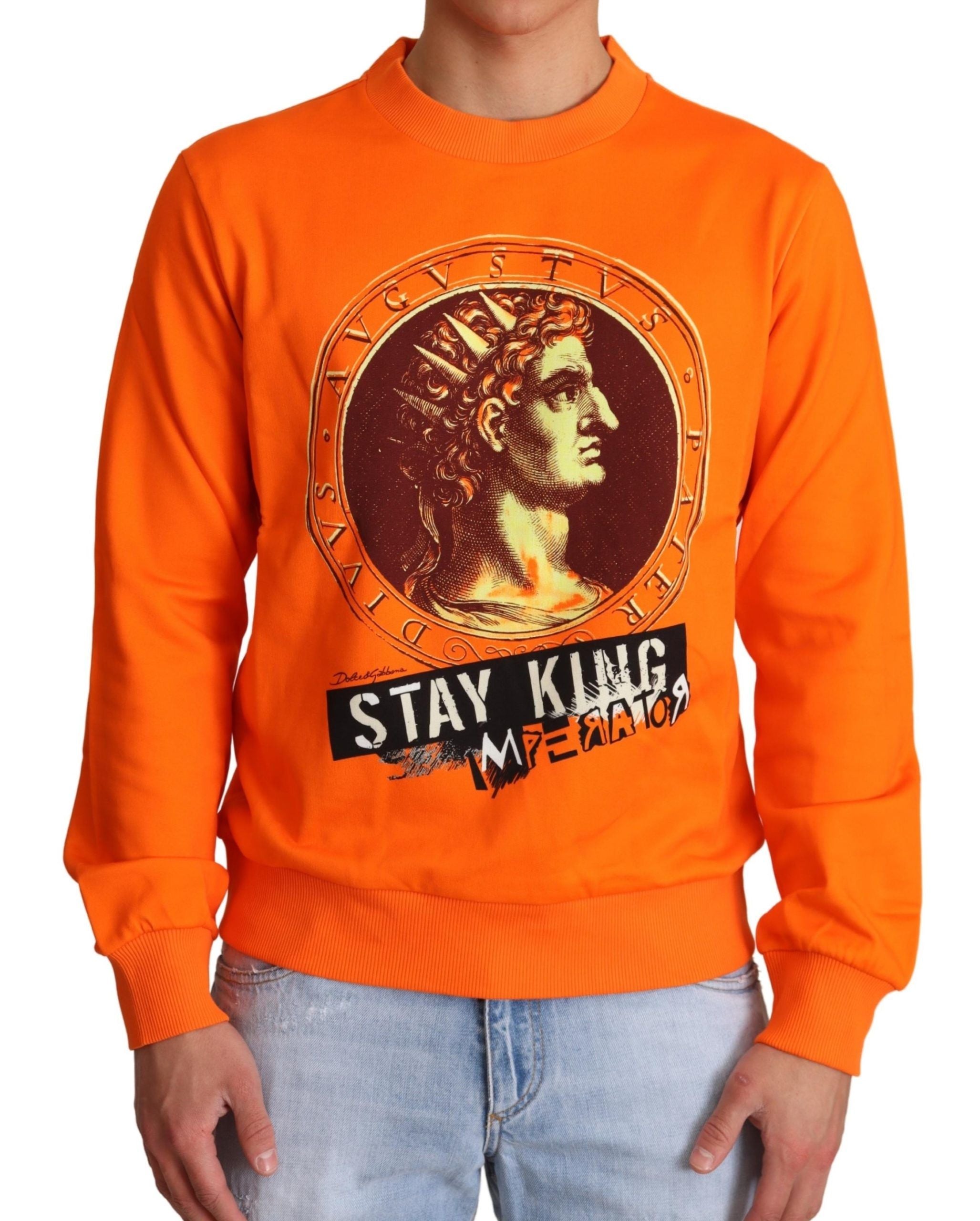 New Dolce & Gabbana Orange King Ceasar Cotton Pullover Sweater