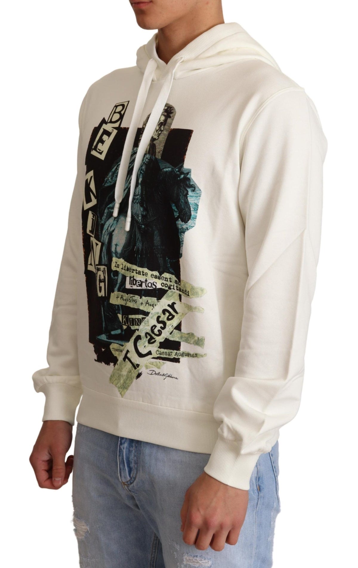 New Dolce & Gabbana White King Ceasar Cotton Hooded Sweater