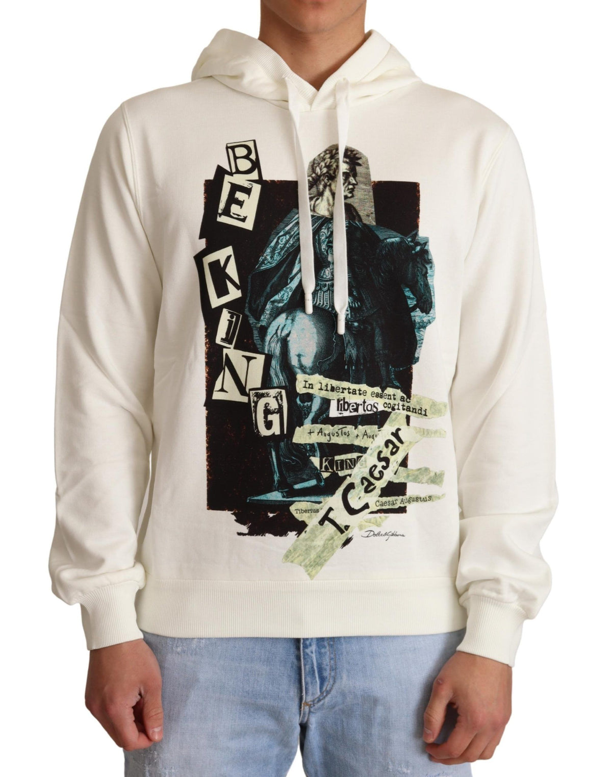 New Dolce & Gabbana White King Ceasar Cotton Hooded Sweater