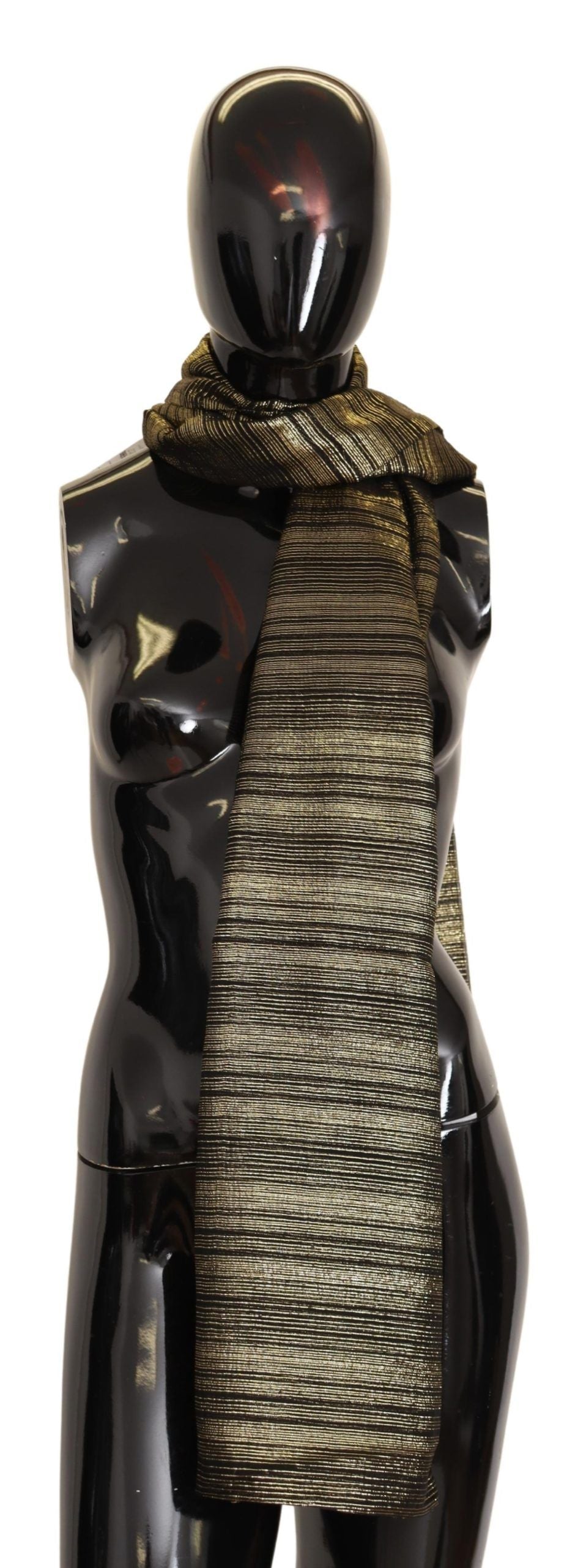 New Dolce & Gabbana Metallic Gold Silk Stretch Shawl Wrap Scarf