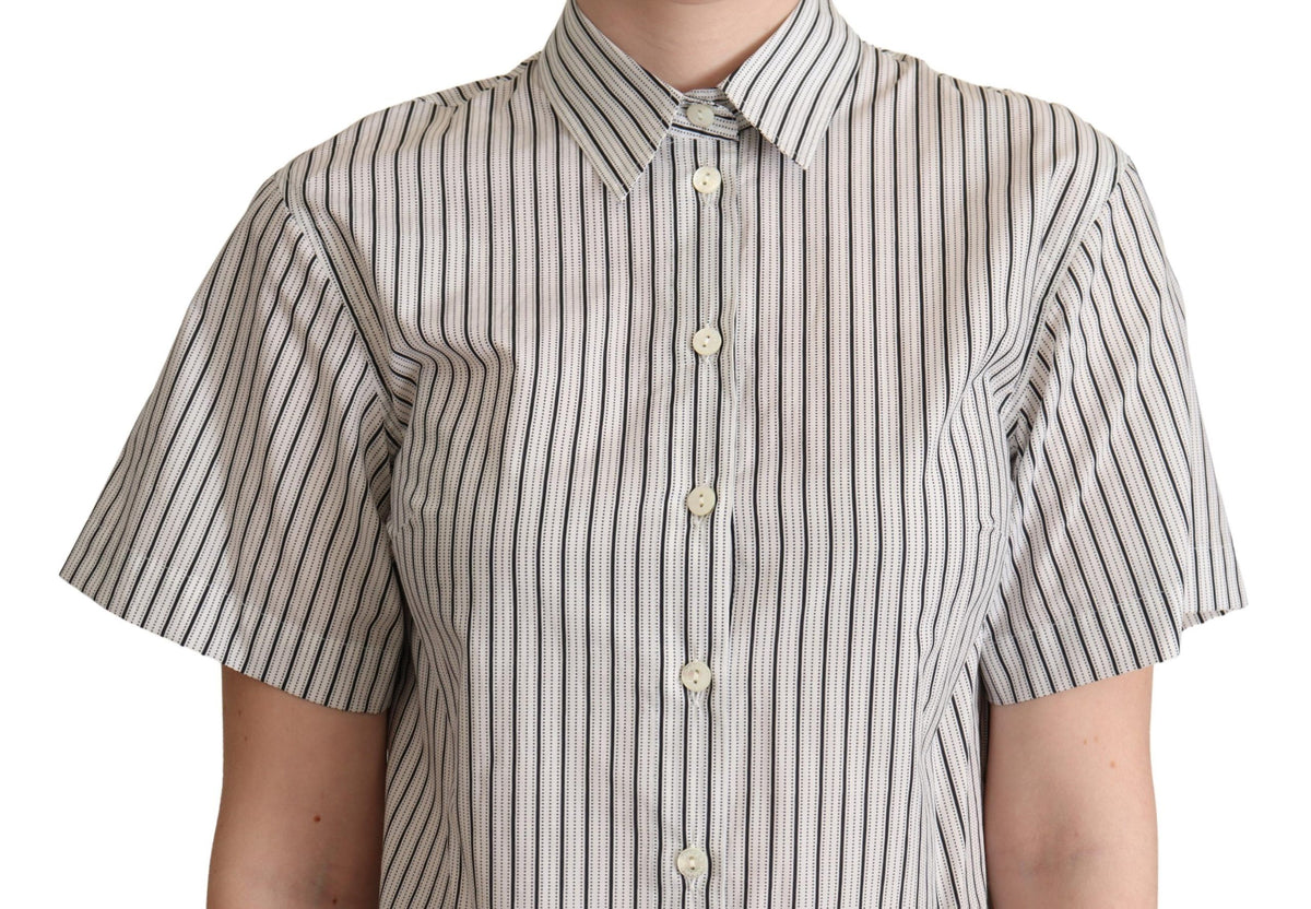 New Dolce & Gabbana White Black Striped Collared Shirt