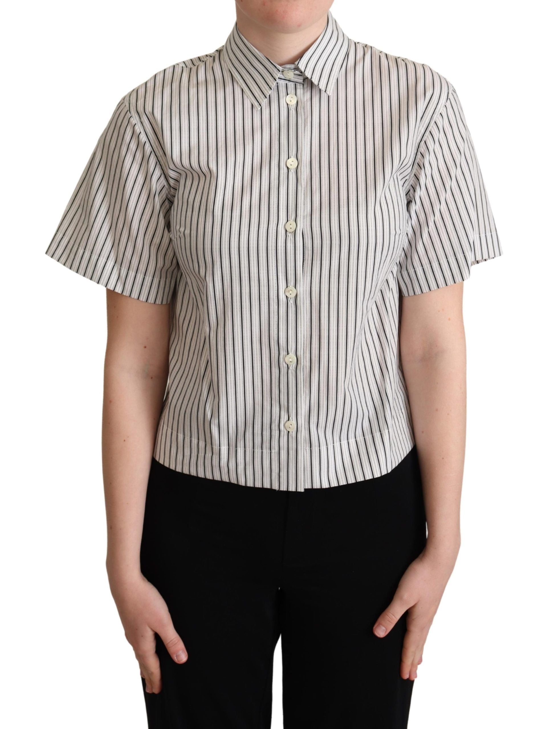 New Dolce & Gabbana White Black Striped Collared Shirt