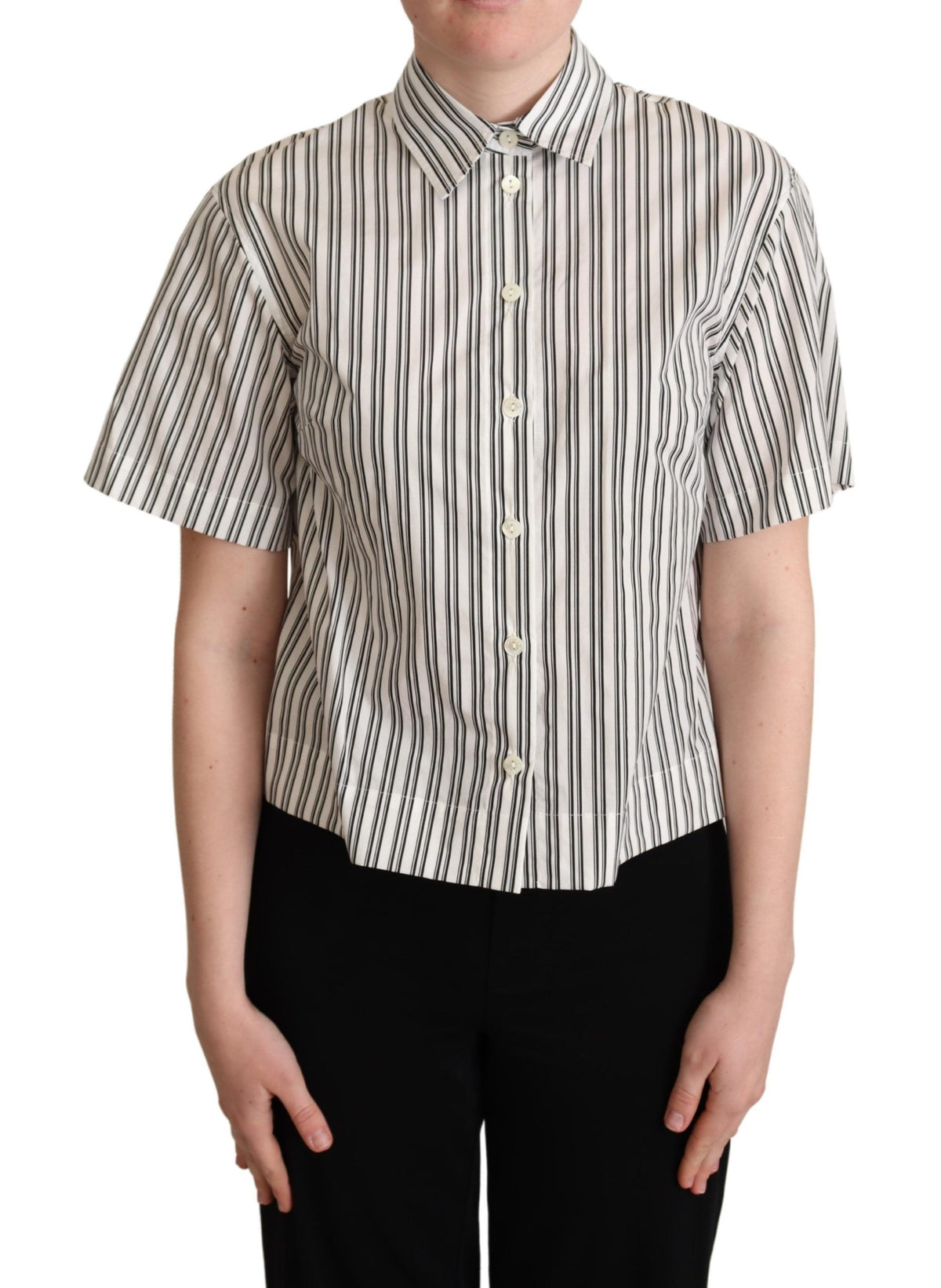 New Dolce & Gabbana White Black Striped Shirt Blouse Top