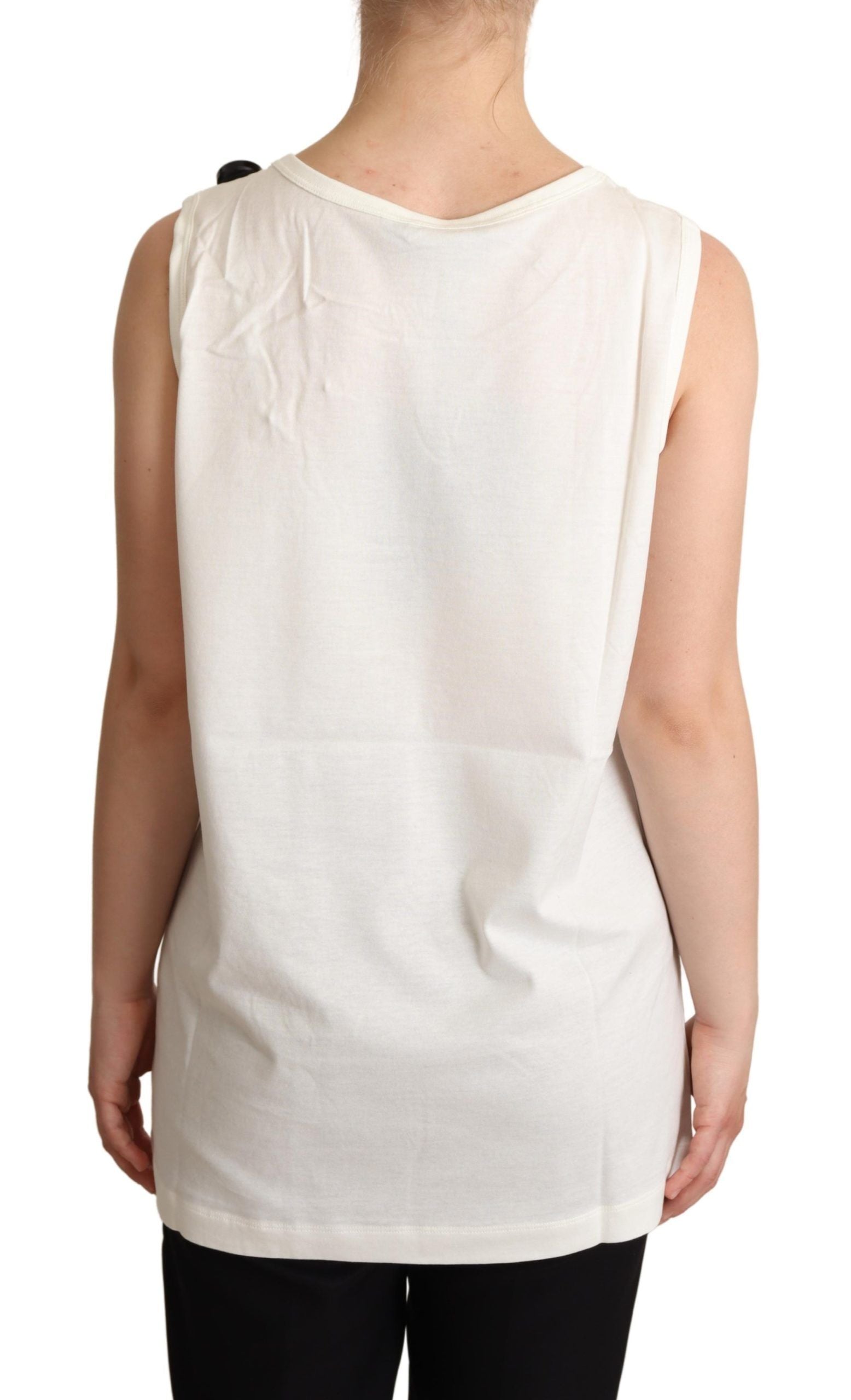 Dolce & Gabbana White Dog Floral Print Embellished T-shirt