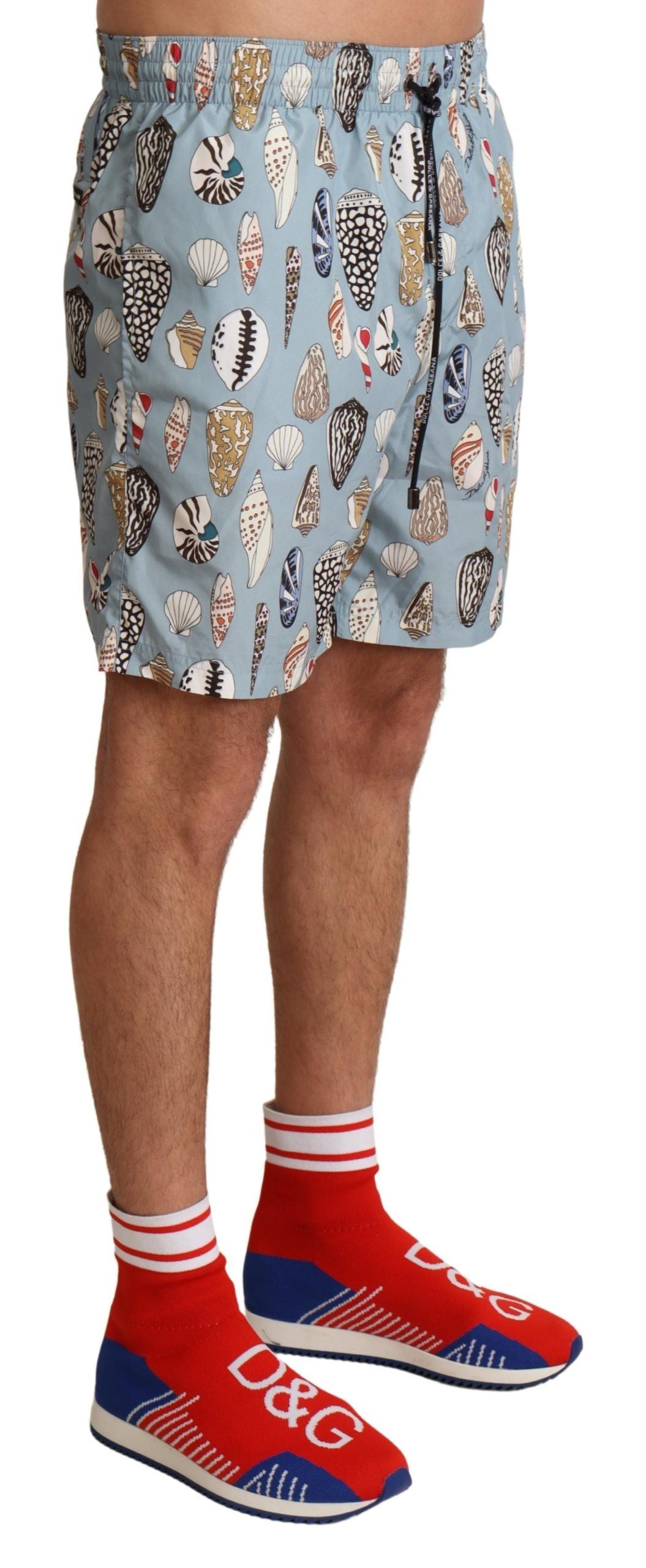 New Dolce & Gabbana Blue Seashell Beachwear Swimwear Shorts