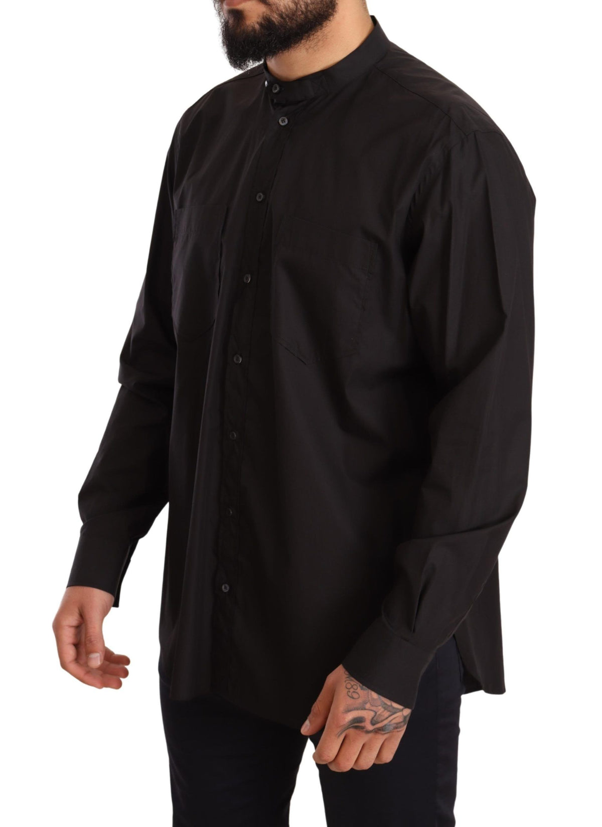New Dolce & Gabbana Black 100% Cotton Formal Dress Top Shirt