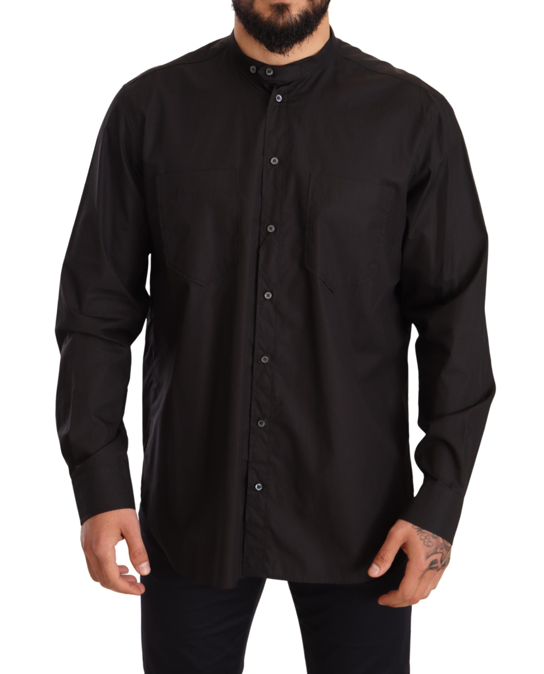 New Dolce & Gabbana Black 100% Cotton Formal Dress Top Shirt
