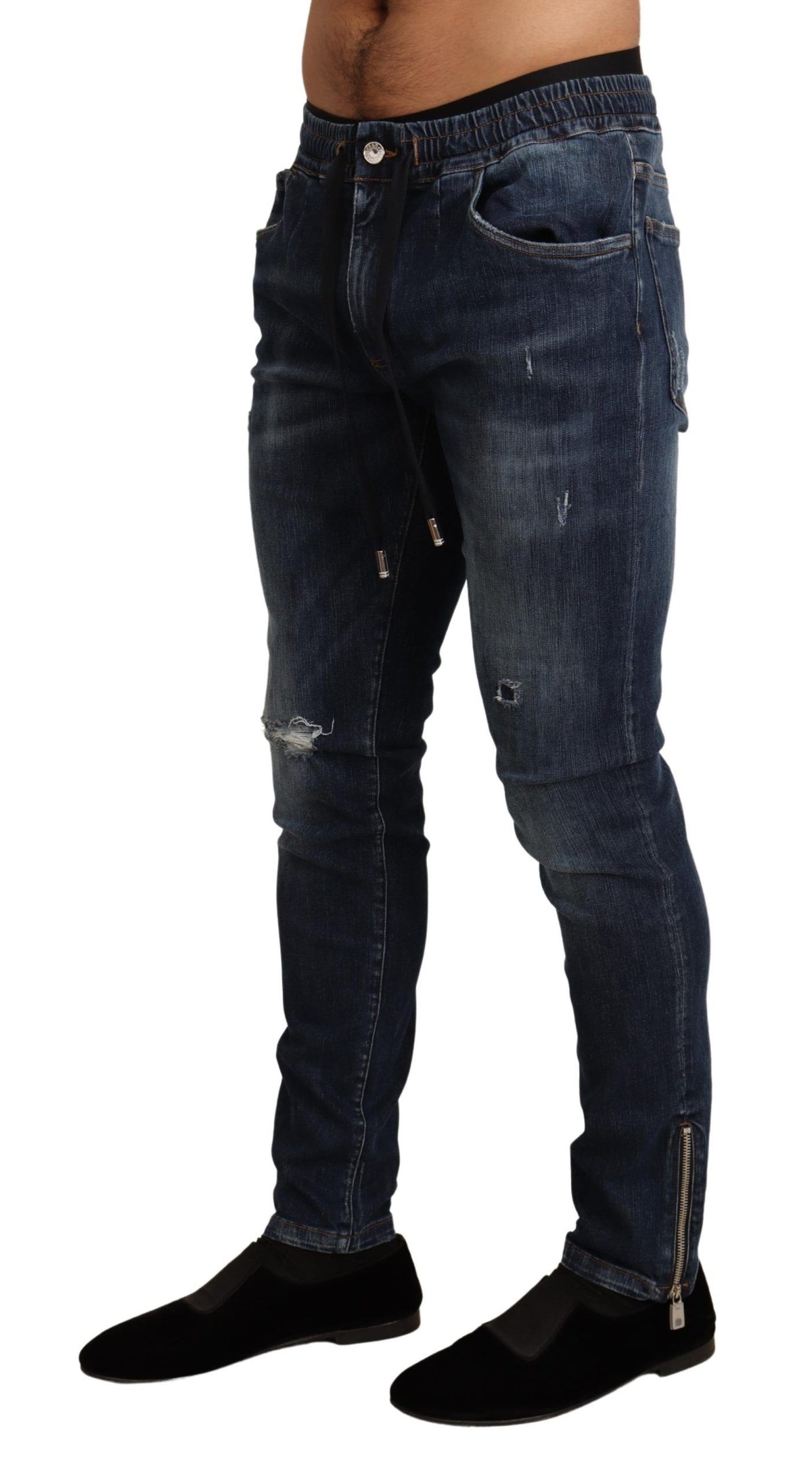New Dolce & Gabbana Blue Cotton Stretch Tattered Denim Jeans