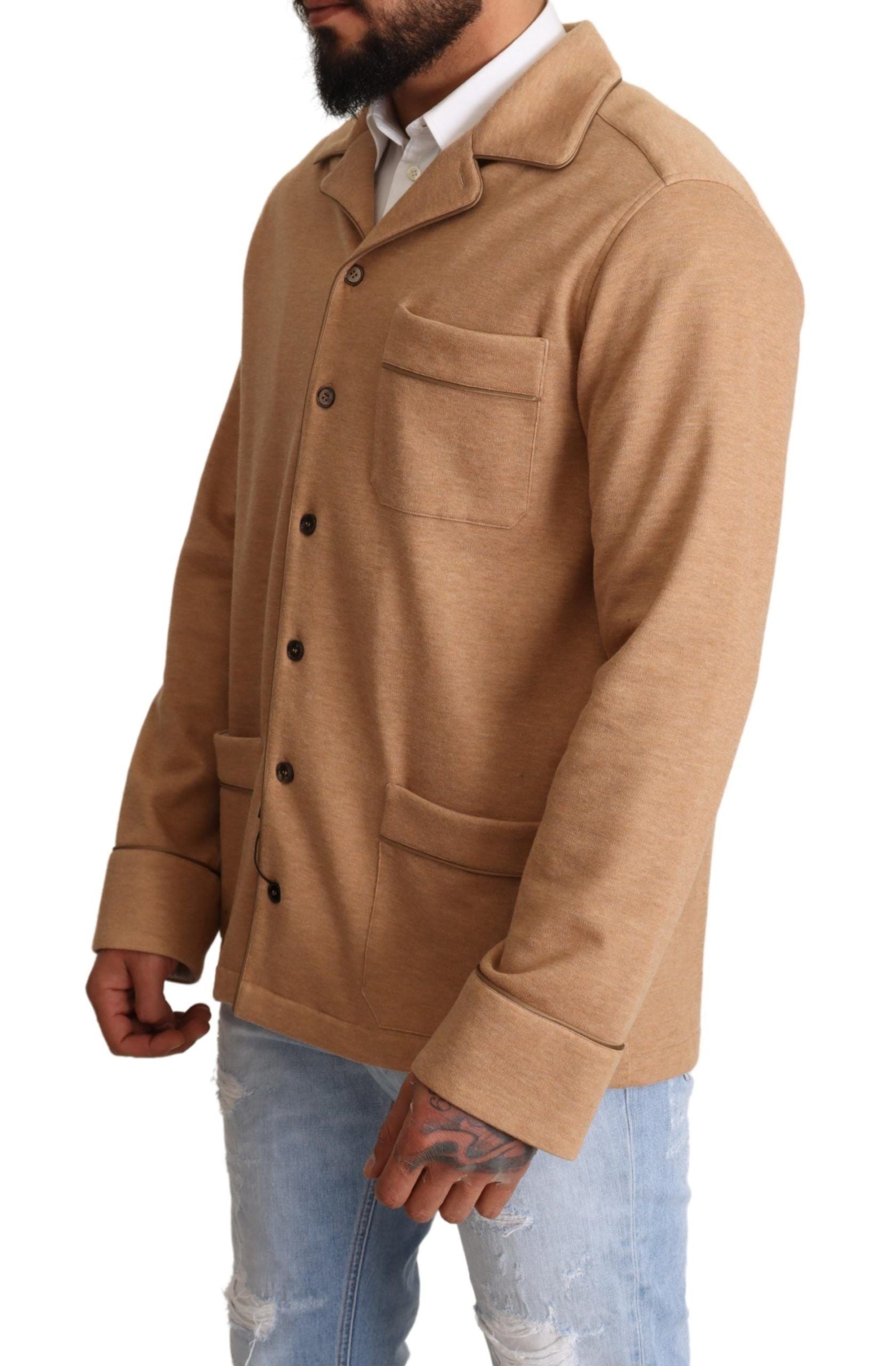 New Dolce & Gabbana Brown Cotton Button Collared Coat Jacket