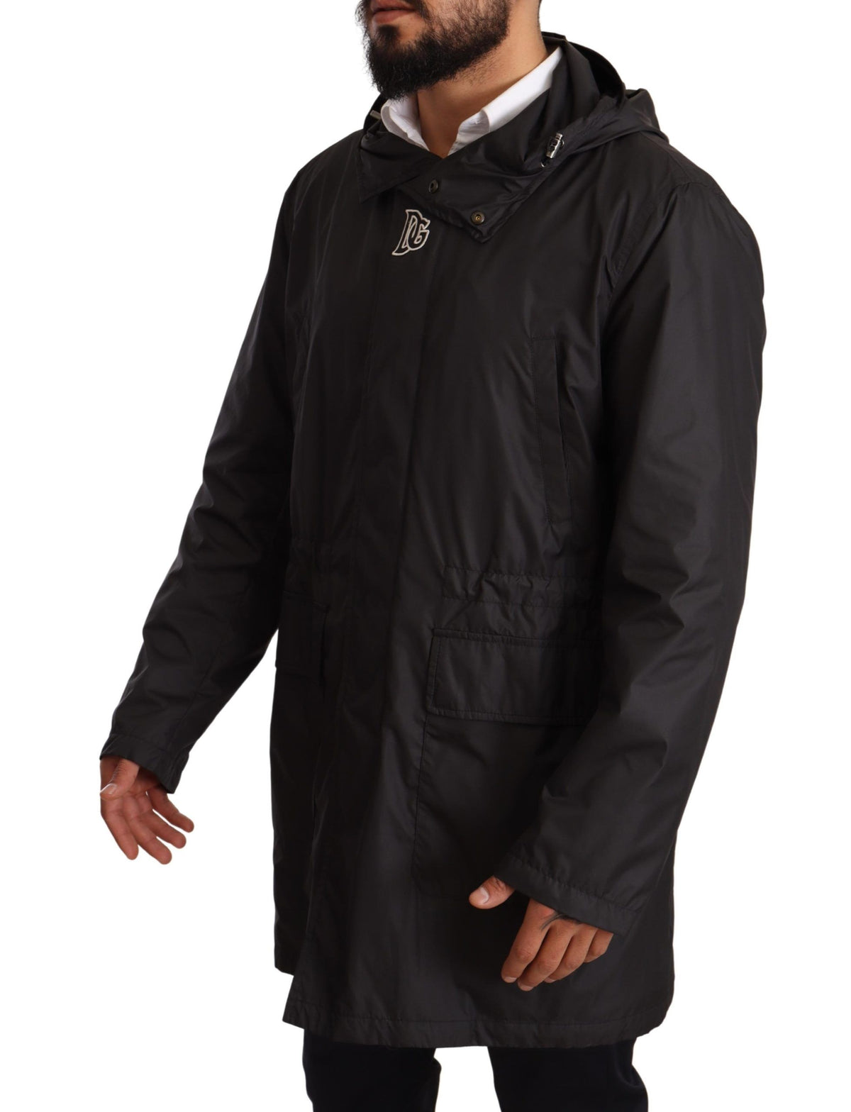 New Dolce & Gabbana Black Hooded Mens Trench Coat Jacket