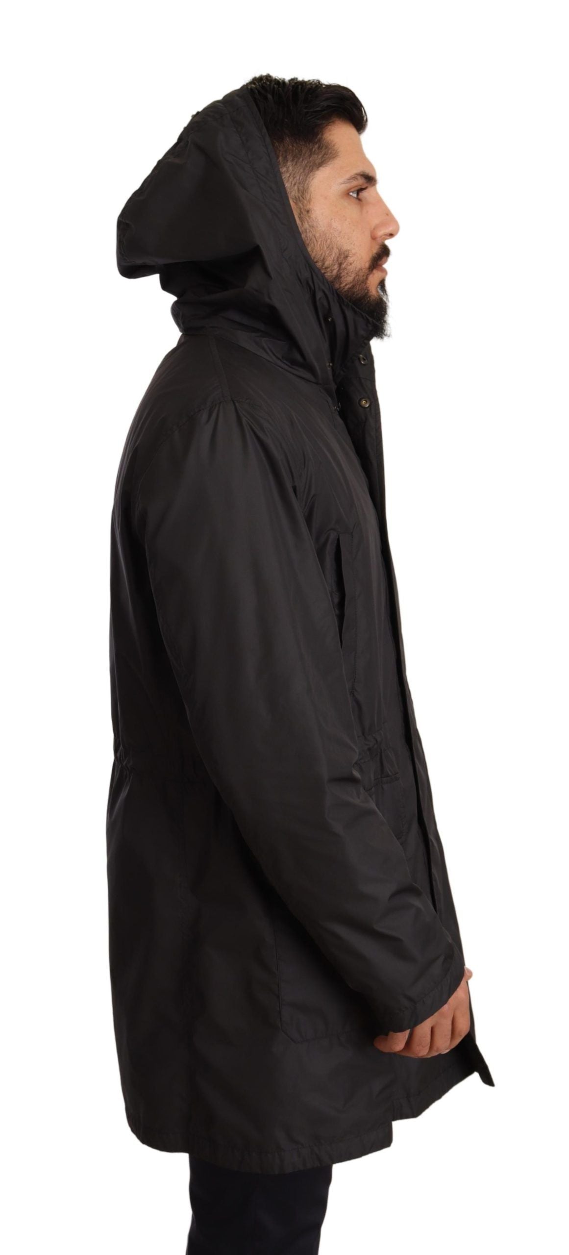 New Dolce & Gabbana Black Hooded Mens Trench Coat Jacket