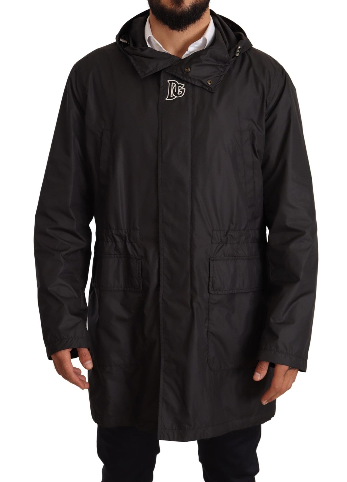 New Dolce & Gabbana Black Hooded Mens Trench Coat Jacket