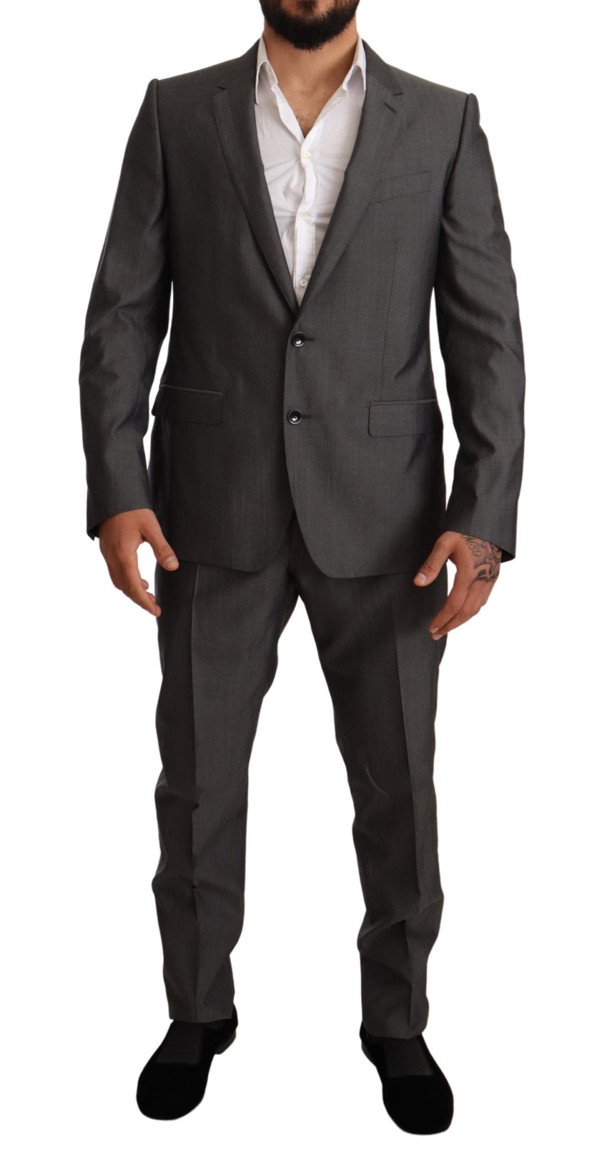 New Dolce & Gabbana Gray Metallic MARTINI Slim Fit Set Suit