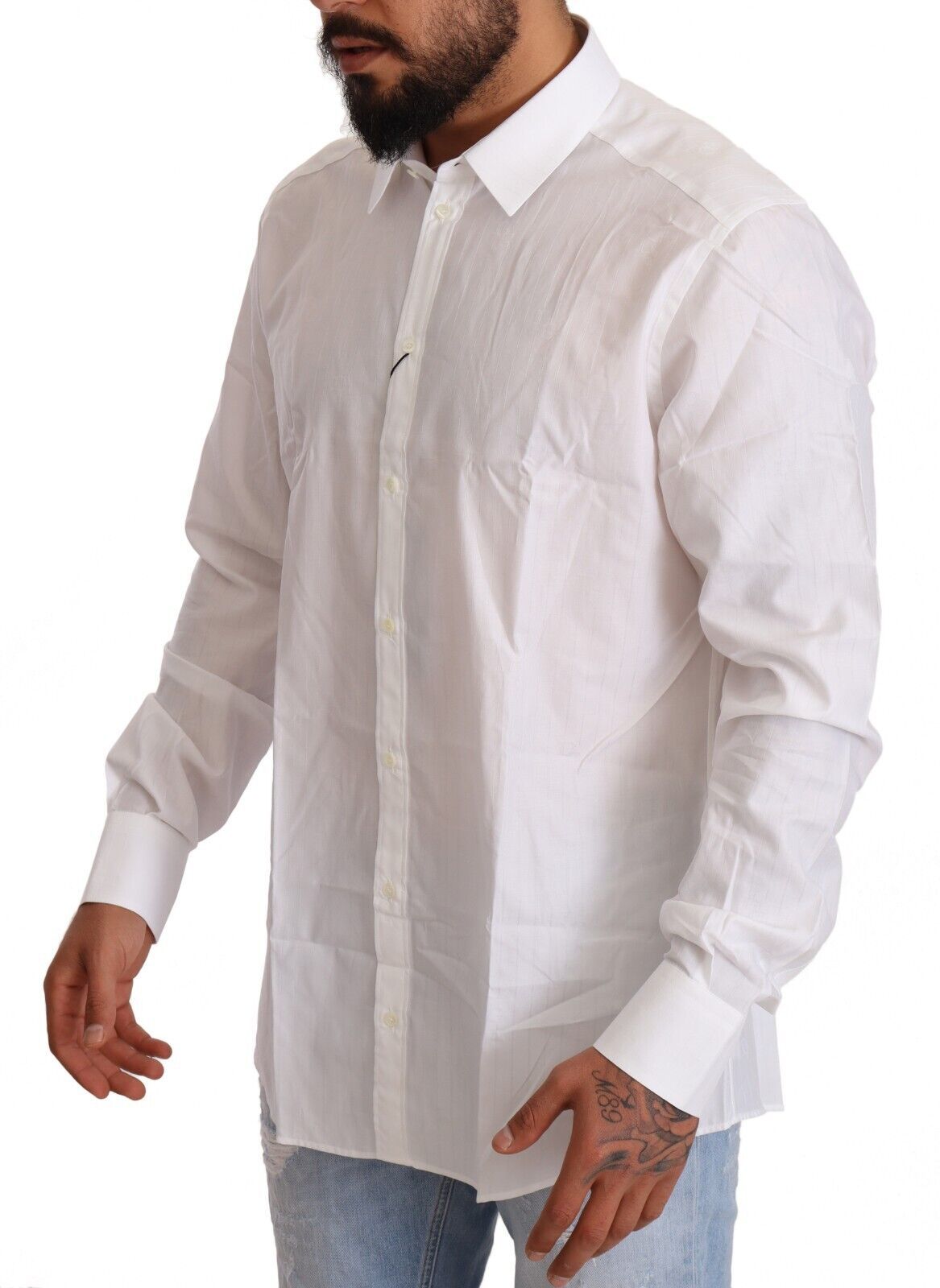 New Dolce & Gabbana White Cotton Slim Fit Men MARTINI Shirt
