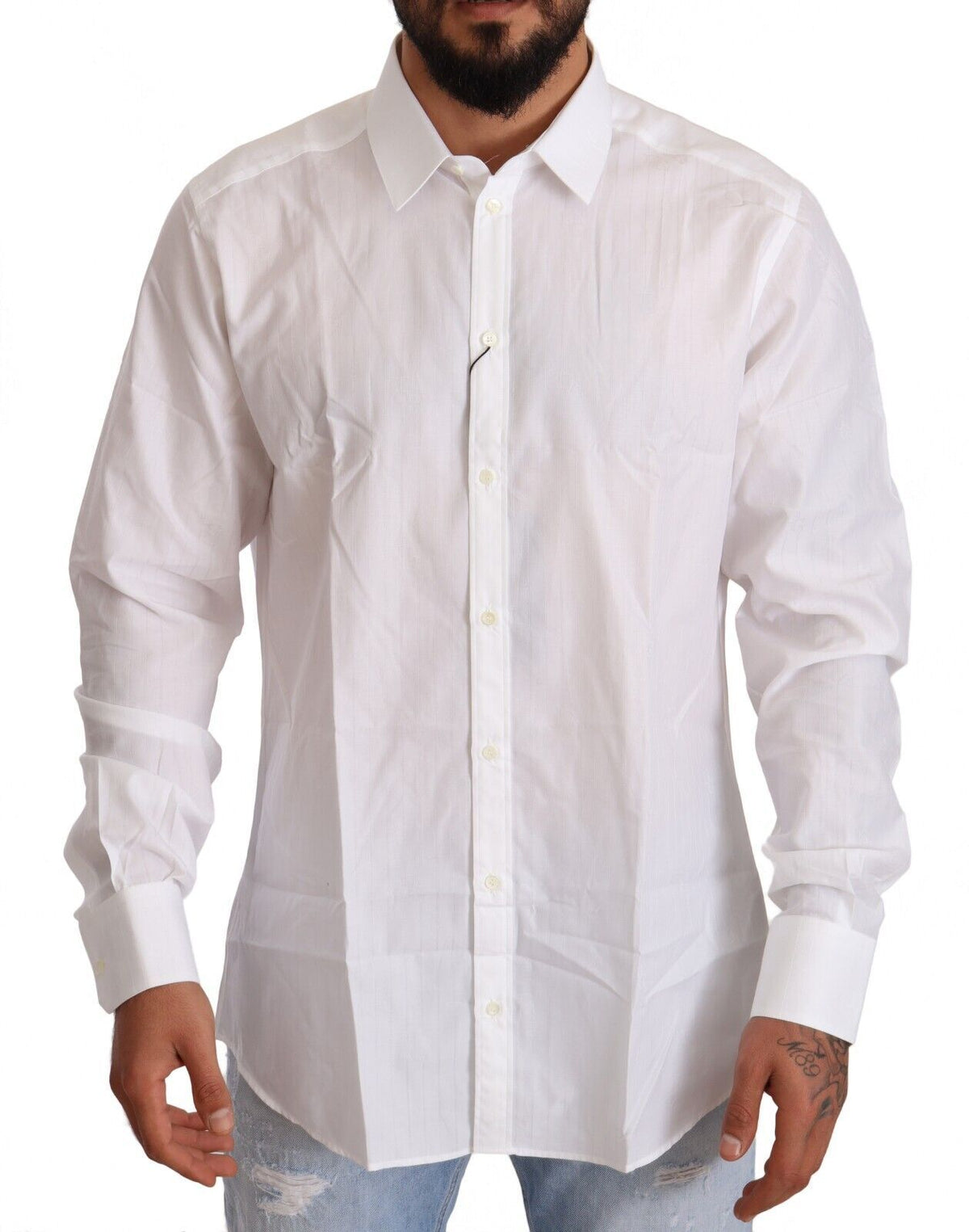 New Dolce & Gabbana White Cotton Slim Fit Men MARTINI Shirt