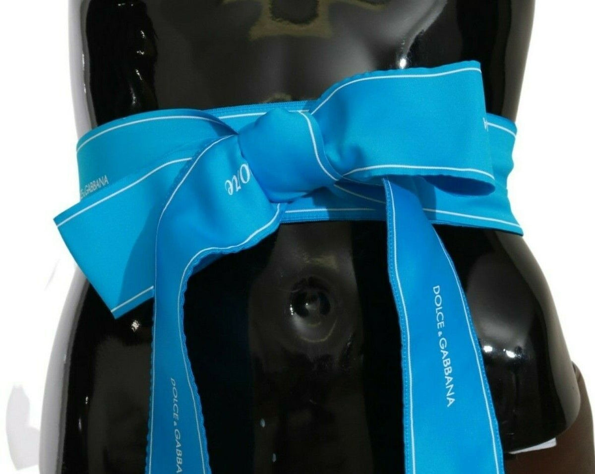 New Dolce & Gabbana Blue Waist Ribbon Wide Bow Belt