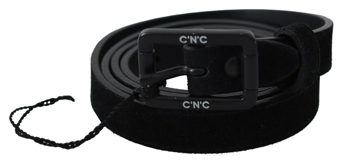Costume National Black Leather Velvet Square Buckle Waist