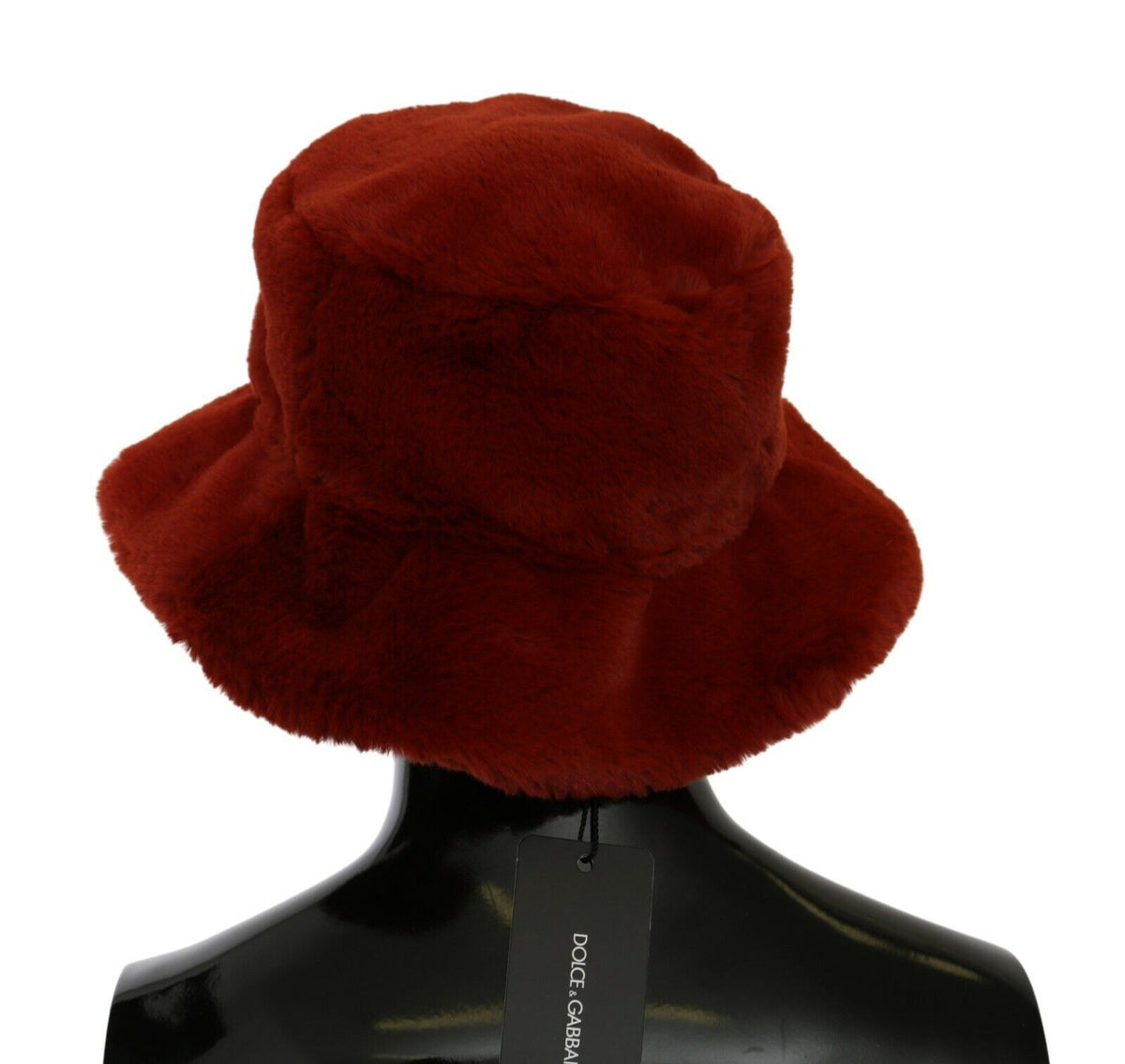 New Dolce & Gabbana Red Burgundy Fur Wide Brim Bucket Hat