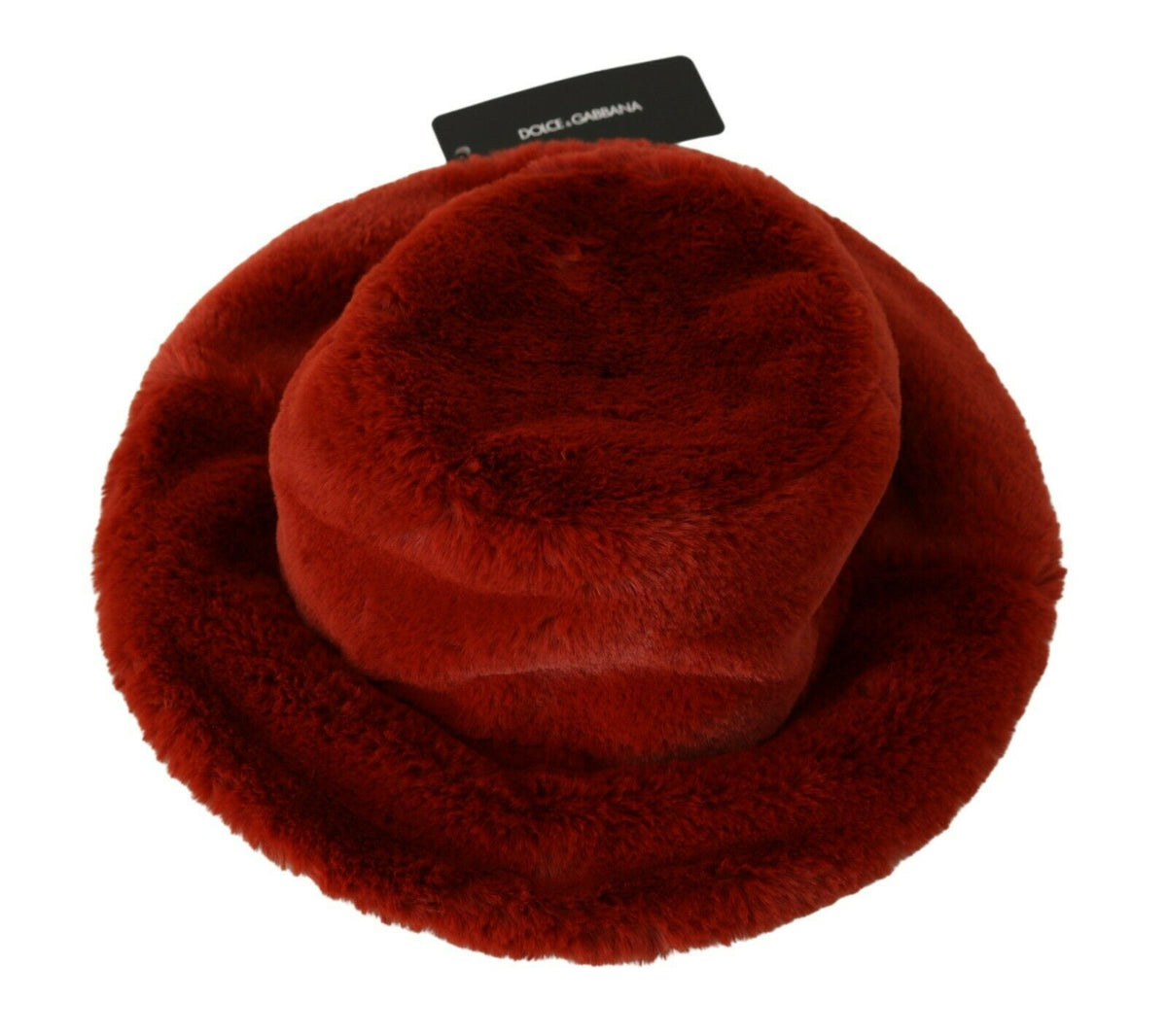 New Dolce & Gabbana Red Burgundy Fur Wide Brim Bucket Hat