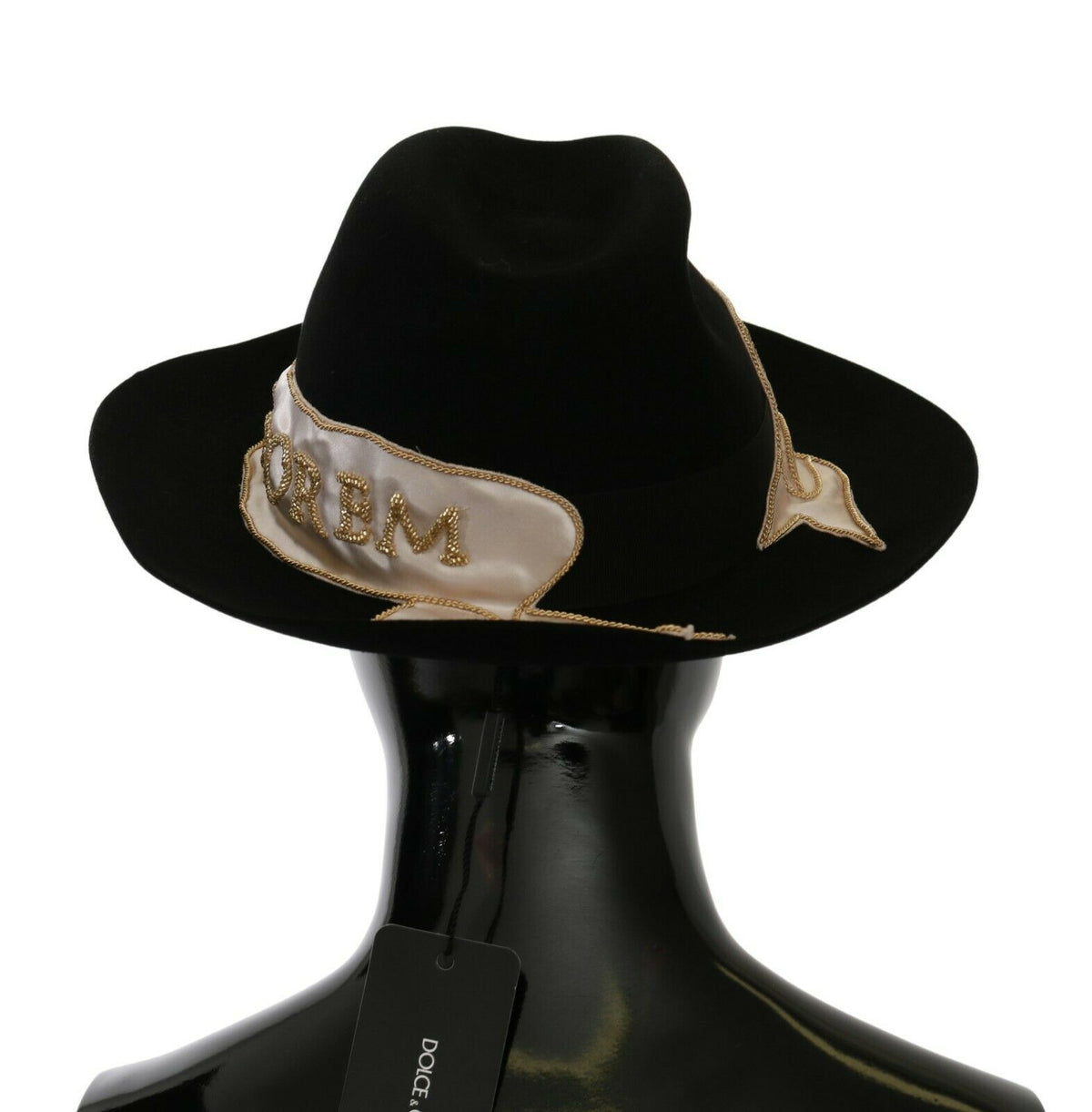 New Dolce & Gabbana Black Lapin Amor Gignit Wide Brim Panama Hat