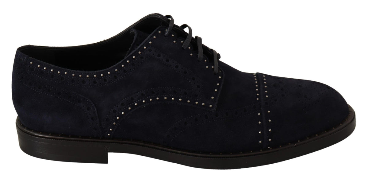 New Dolce & Gabbana Blue Suede Leather Derby Studded Shoes