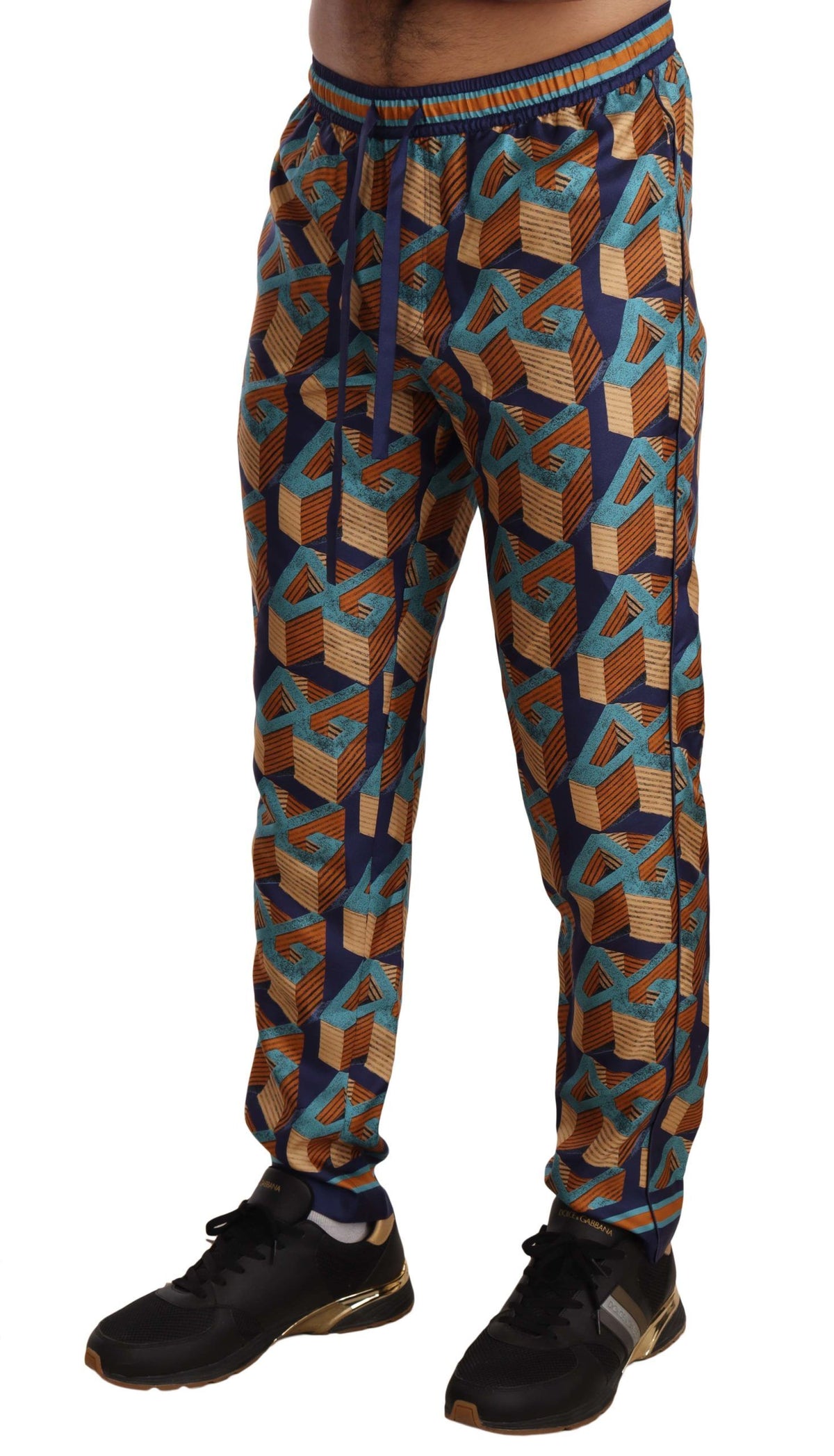 New Dolce & Gabbana Multicolor Patterned Joggers Silk Pants