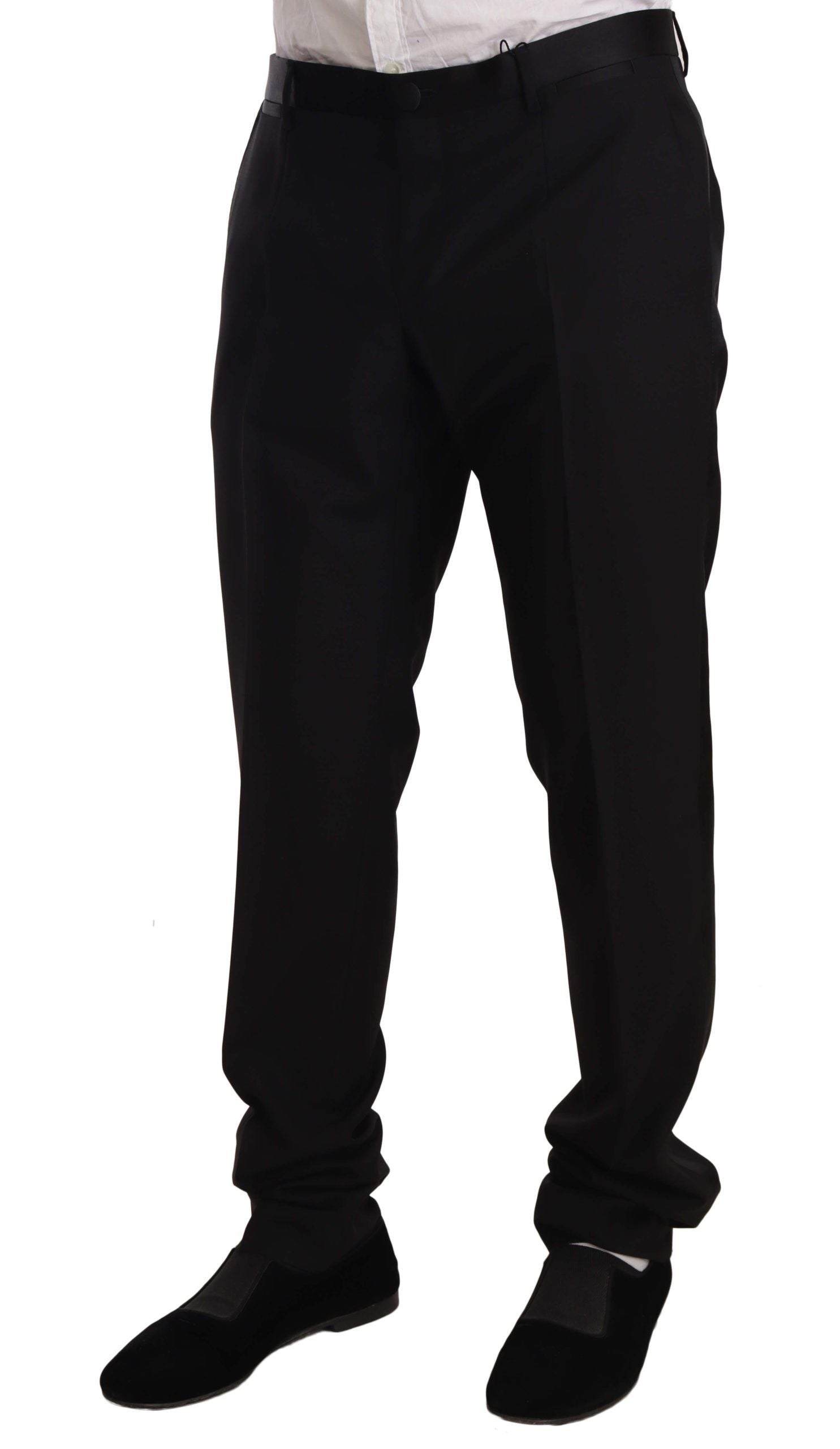 New Dolce & Gabbana Black Wool Formal Tuxedo Trouser Pants