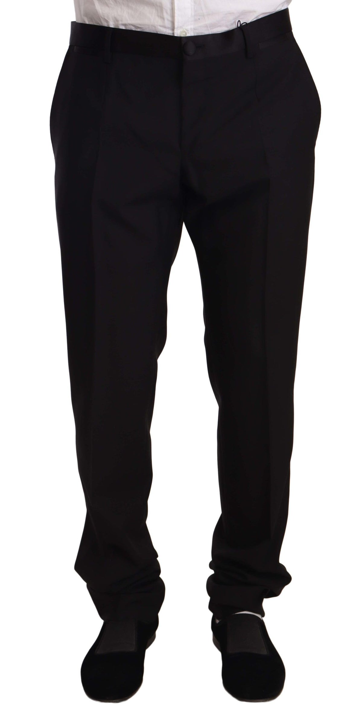 New Dolce & Gabbana Black Wool Formal Tuxedo Trouser Pants