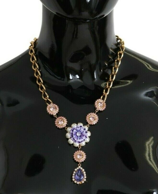 New Dolce & Gabbana Pink Gold Brass Crystal Purple Pearl Pendants