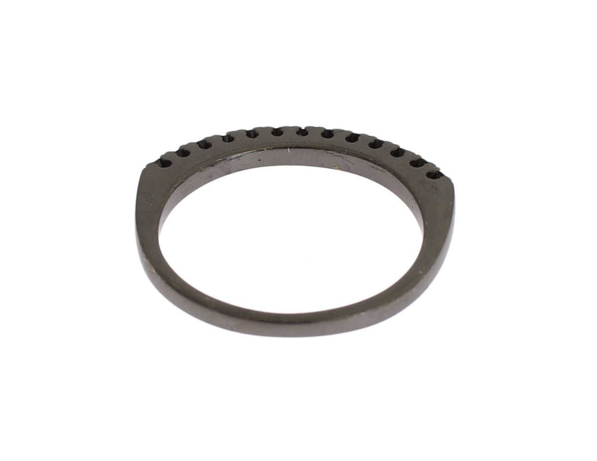 Nialaya Black CZ Rhodium 925 Silver Womens Ring