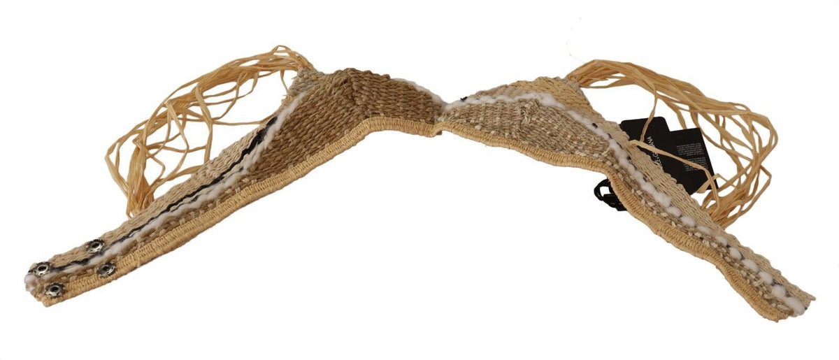 New Dolce & Gabbana Beige Straw Raffia Woven Crochet Cover Up Top