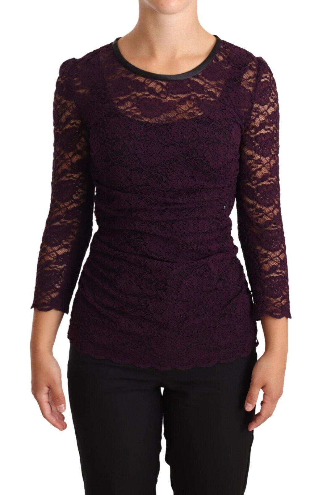 New Dolce & Gabbana Purple Lace Long Sleeve Top Blouse