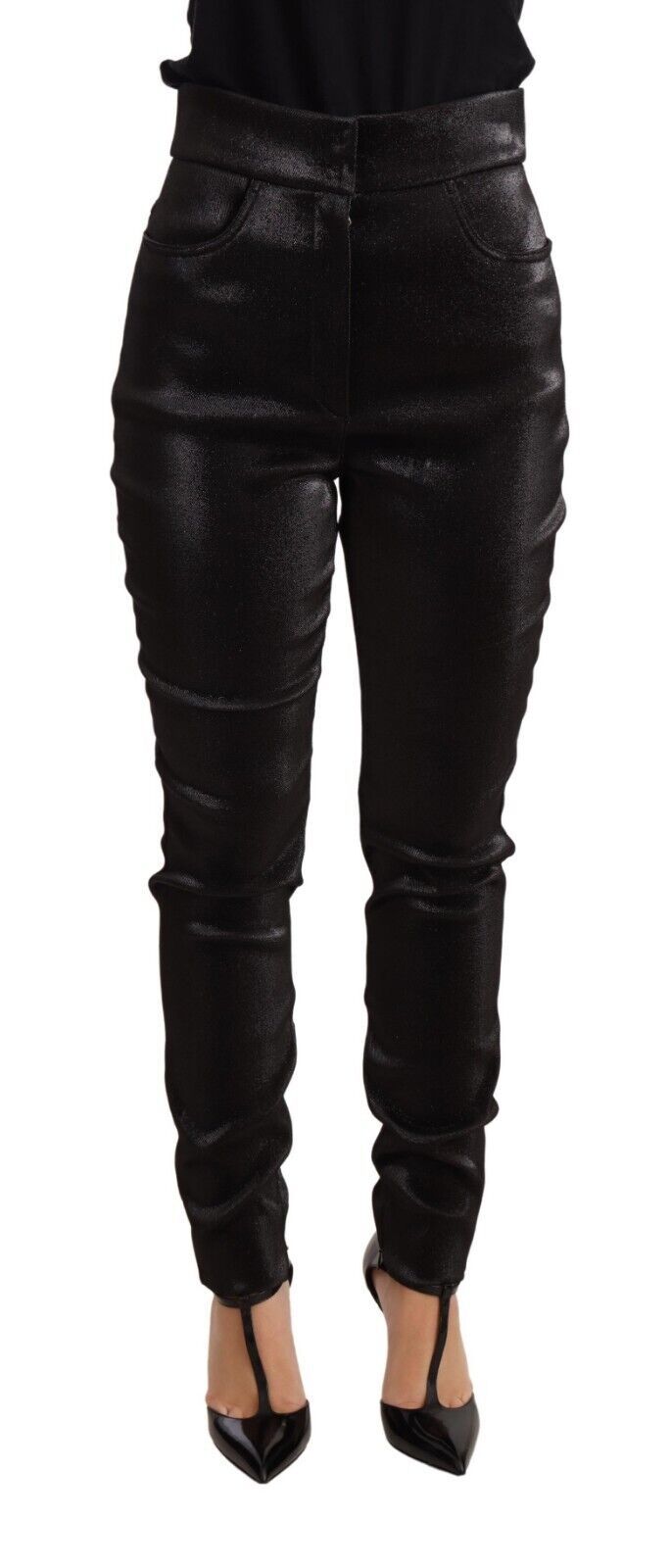 New Dolce & Gabbana Black Silver Lurex Thread Cotton Stretch Pants