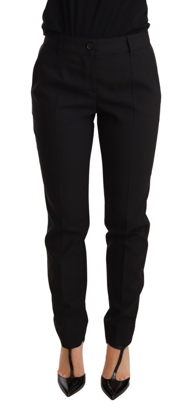 New Dolce & Gabbana Black Tapered Women Trouser Virgin Wool Pants