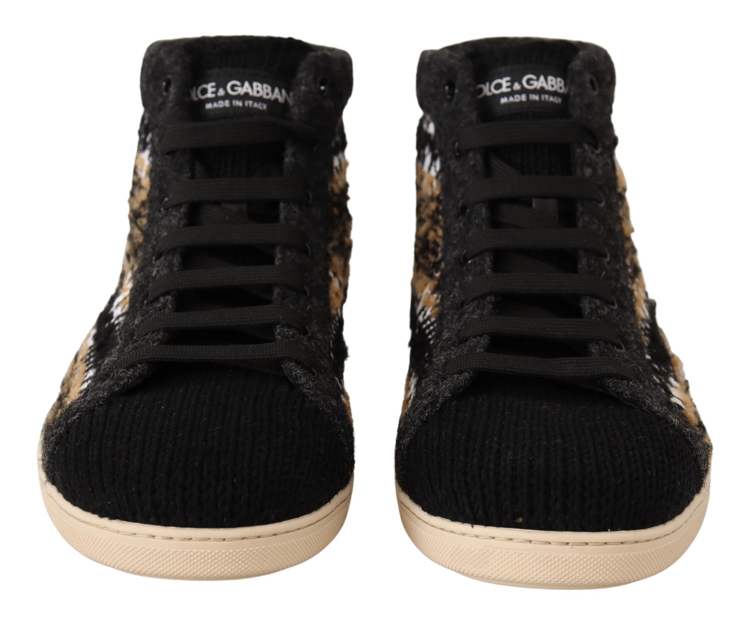 New Dolce & Gabbana Beige Brown Wool Cotton High Top Sneakers