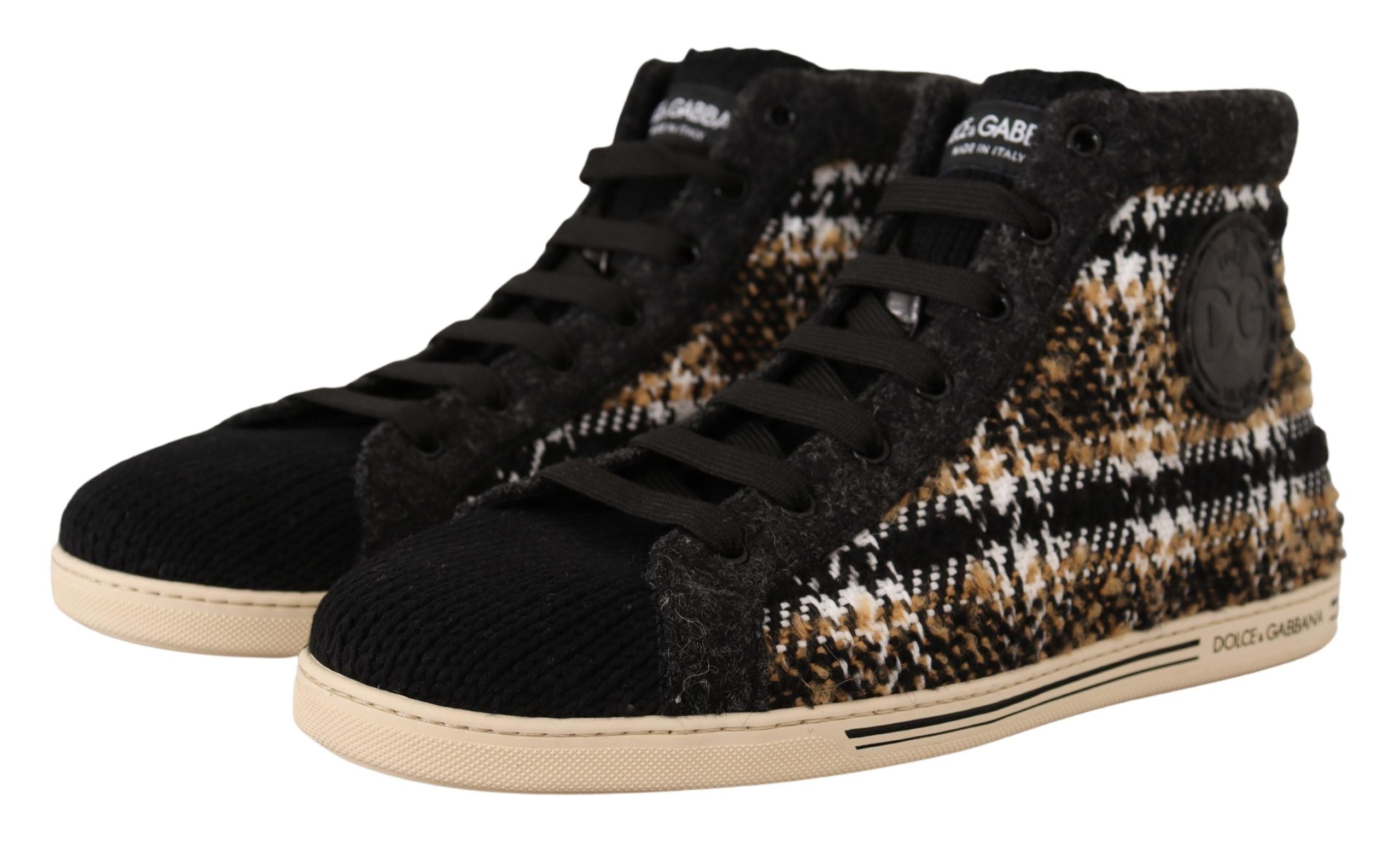 New Dolce & Gabbana Beige Brown Wool Cotton High Top Sneakers