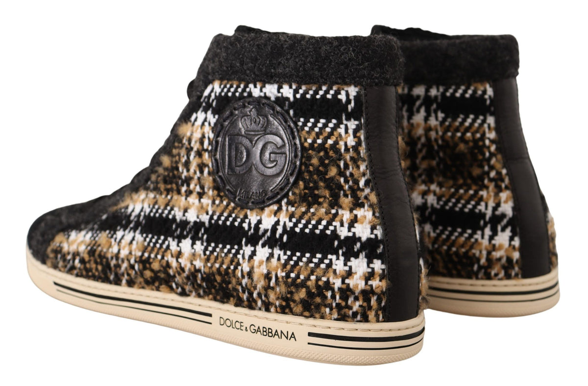 New Dolce & Gabbana Beige Brown Wool Cotton High Top Sneakers