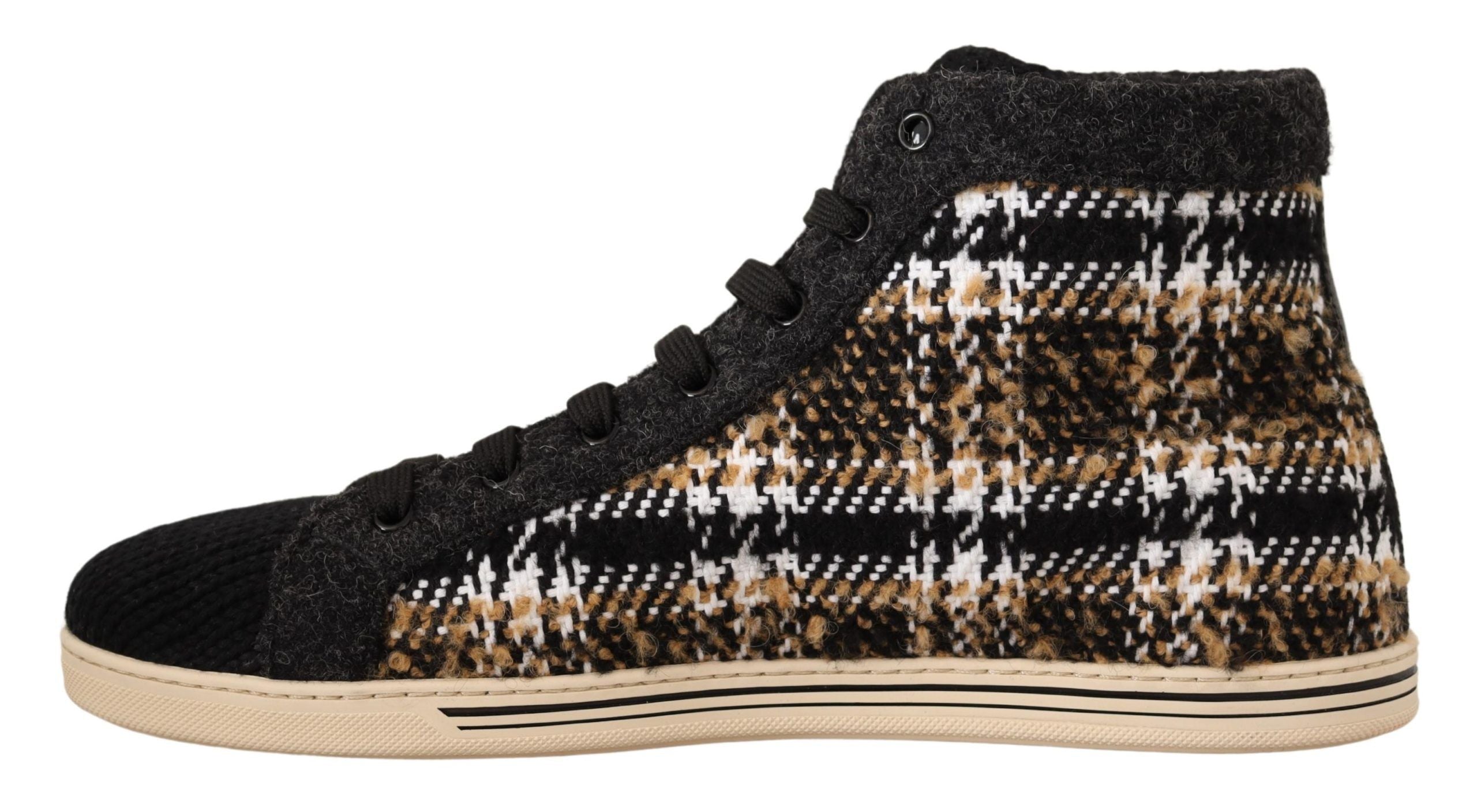 New Dolce & Gabbana Beige Brown Wool Cotton High Top Sneakers