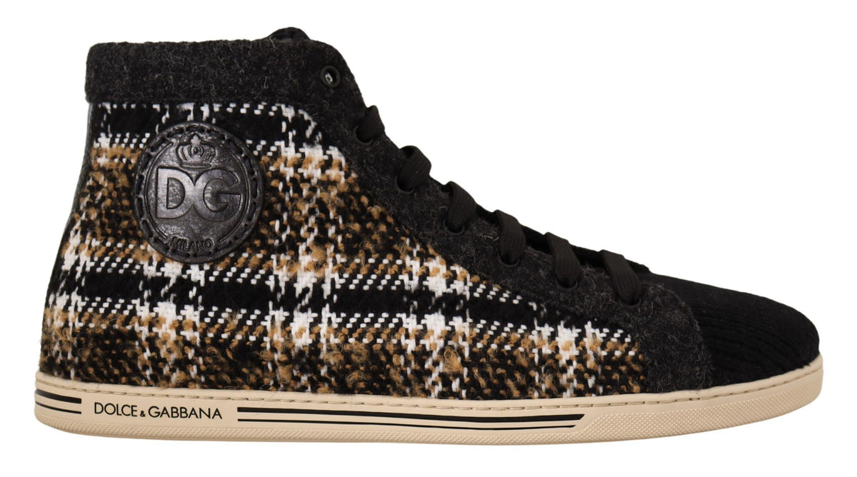 New Dolce & Gabbana Beige Brown Wool Cotton High Top Sneakers