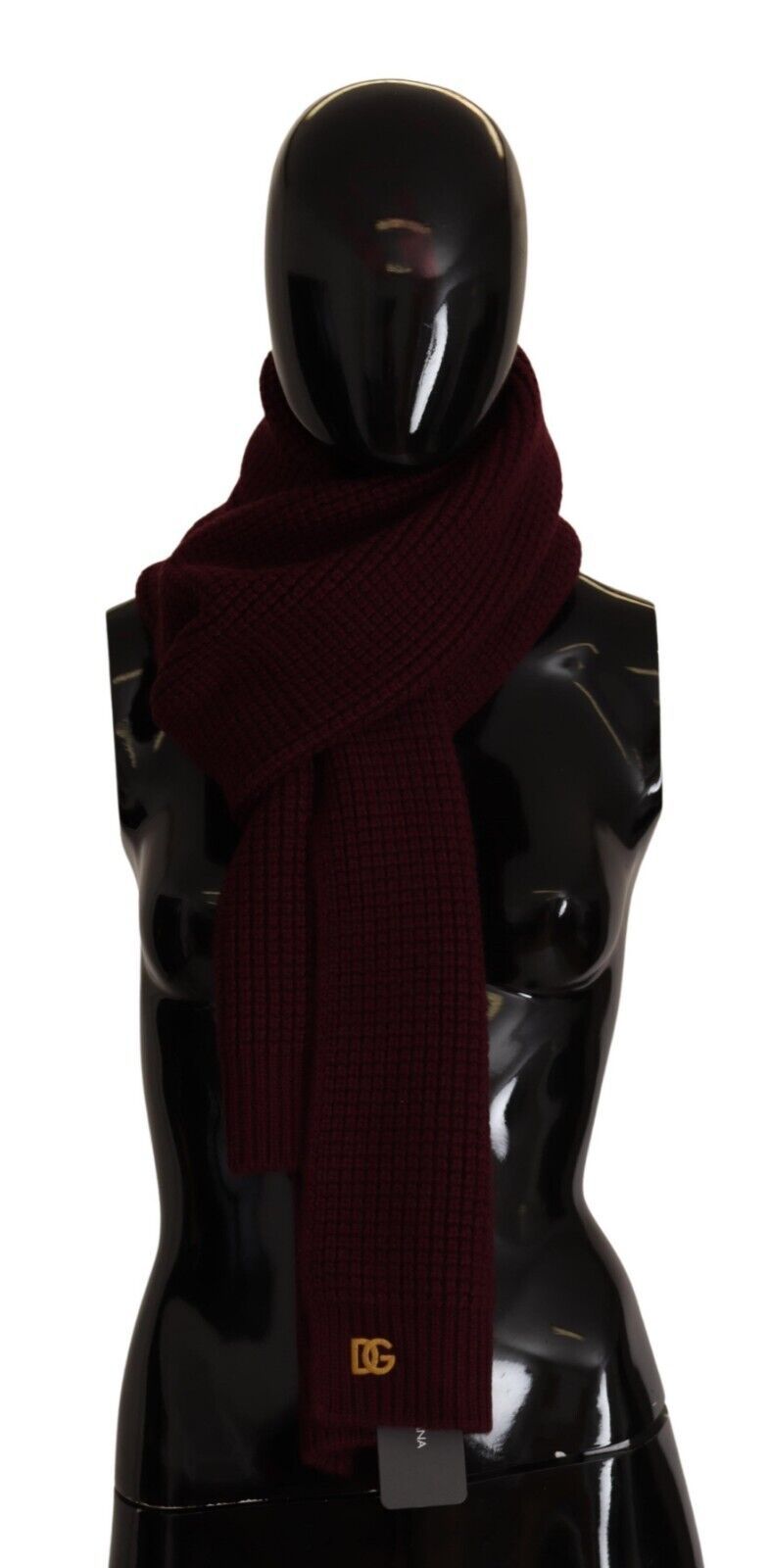 New Dolce & Gabbana Dark Red Cashmere Logo Wrap Shawl Knitted Scarf