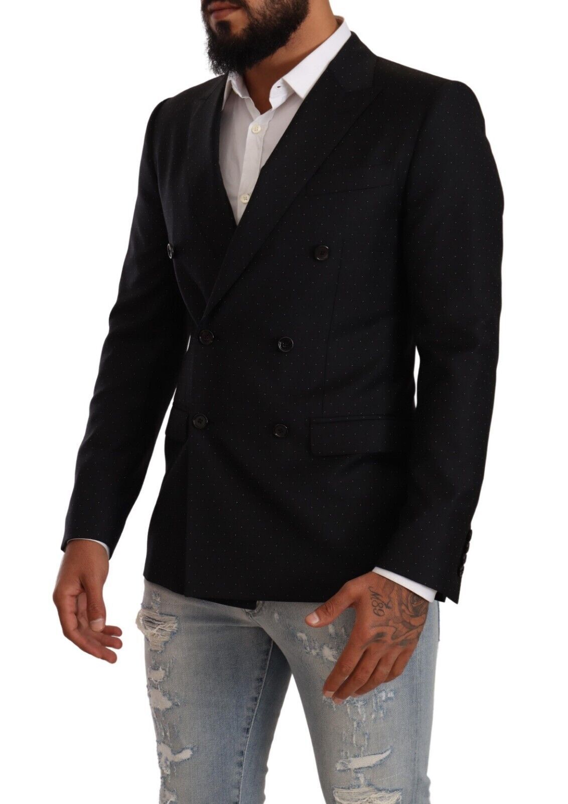 New Dolce & Gabbana Dark Gray Dotted Double Breasted MARTINI Jacket